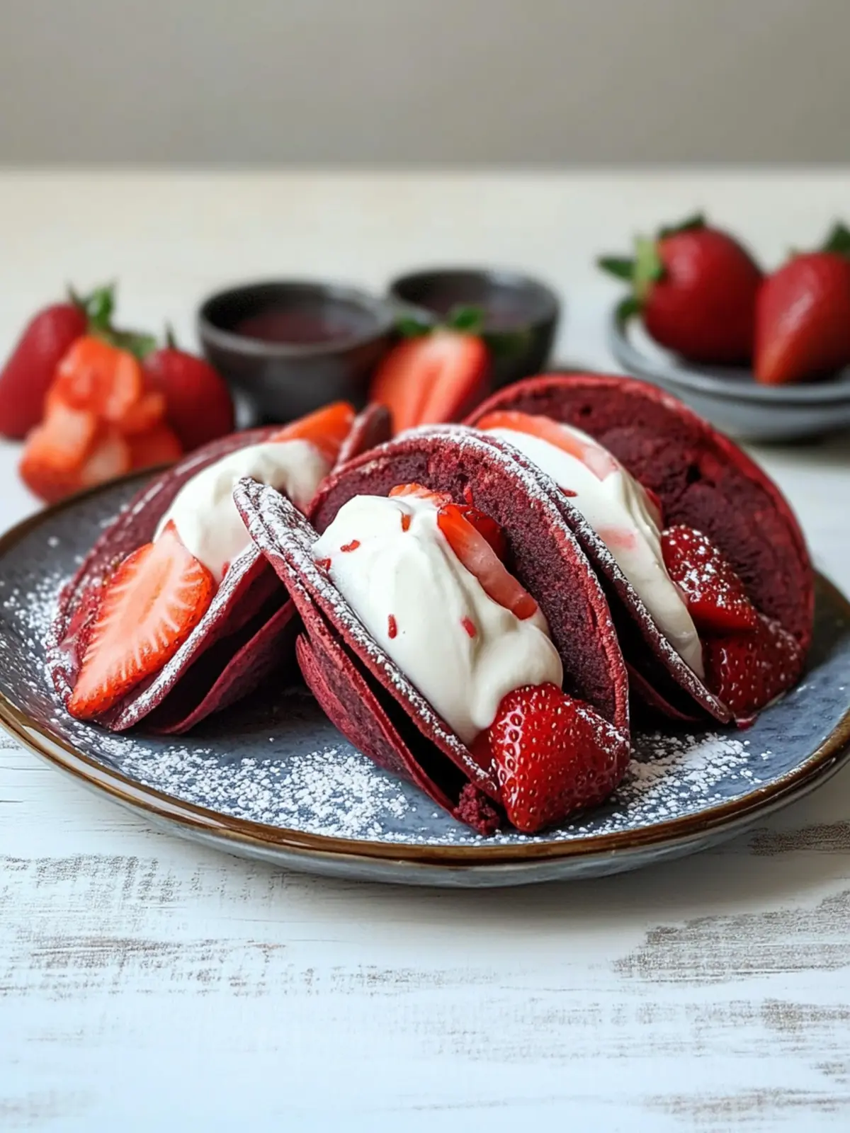 Red Velvet Pancake Tacos with Strawberries for a Sweet Surprise 2 Red Velvet Pancake Tacos With Strawberries