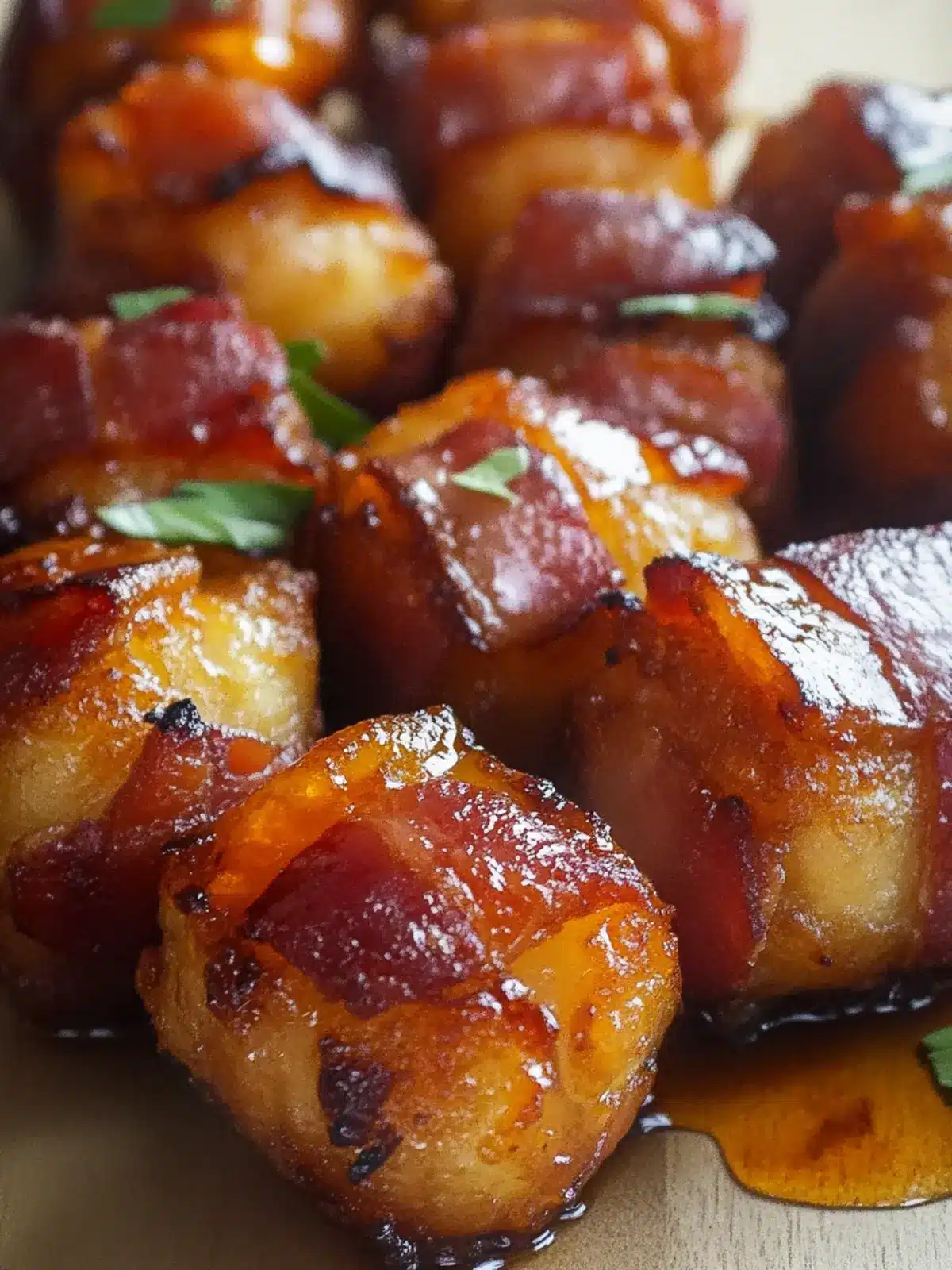 Bacon-Wrapped Tater Tots With Sriracha Honey Glaze Bliss 3 Bacon-Wrapped Tater Tots With Sriracha Honey Glaze