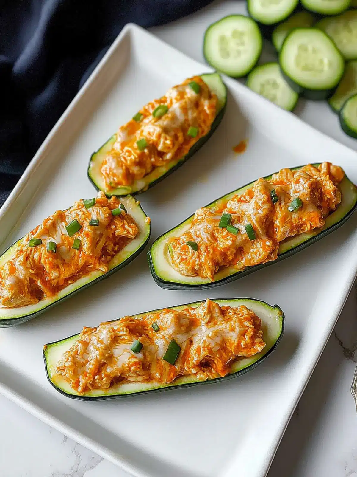 Bite into Flavor: Creamy Buffalo Chicken Zucchini Boats 2 Buffalo Chicken Zucchini Boats