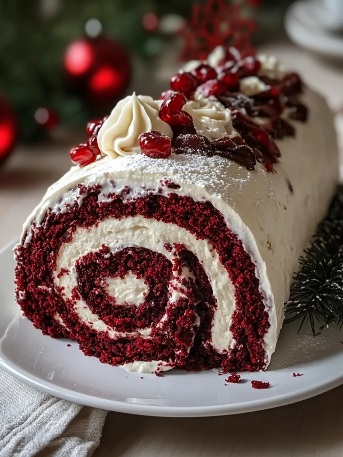 Delicious Red Velvet Yule Log for Your Festive Table 4 Red Velvet Yule Log