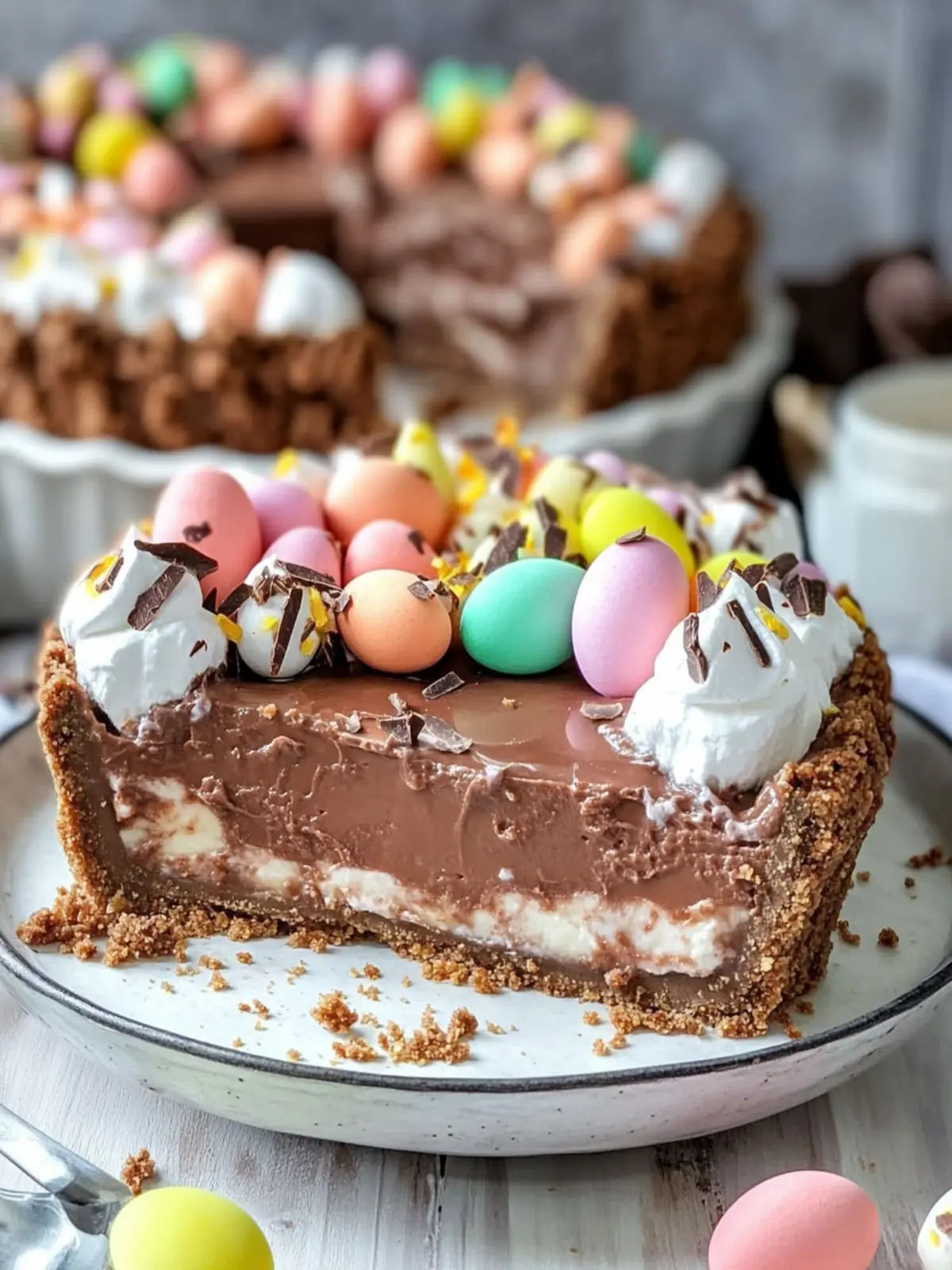 No Bake Easter Chocolate Pie with Crunchy Rice Krispie Crust 4 No Bake Easter Chocolate Pie