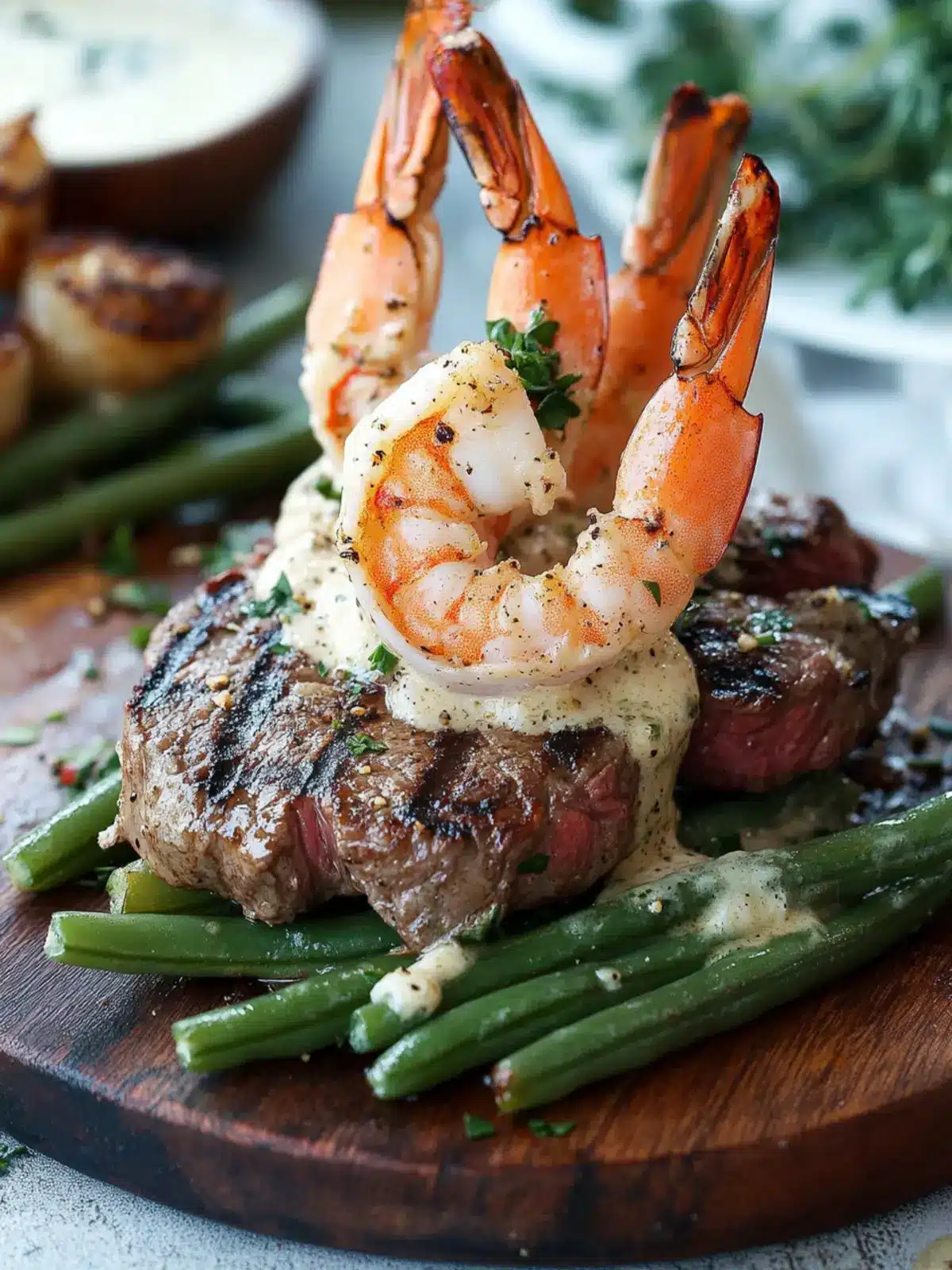 Garlic Butter Grilled Steak & Shrimp with Fresh Green Bean Salad 4 Garlic Butter Grilled Steak & Shrimp with Green Bean Salad