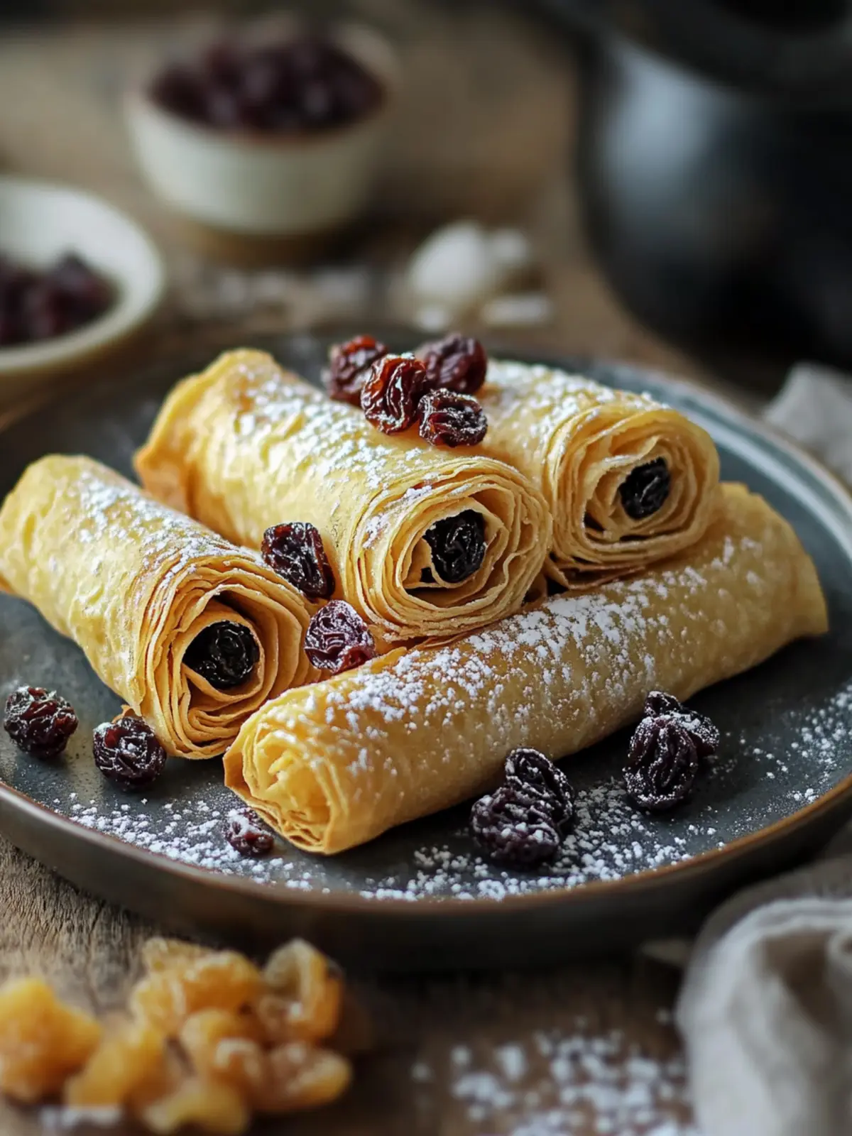 Crispy Wafer Rolls with Raisins: A Quick Homemade Snack! 4 Wafer Rolls with Raisins