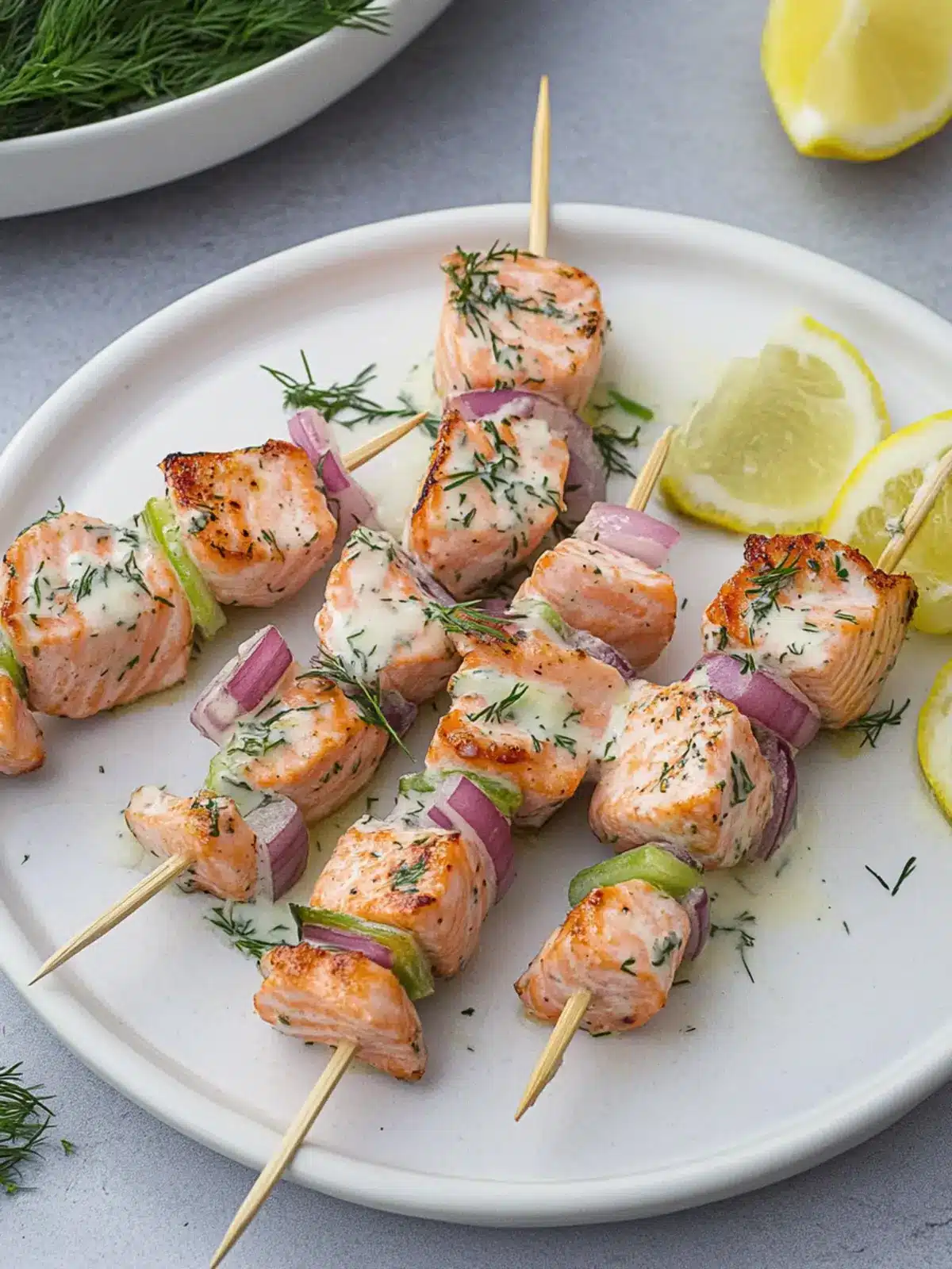 Delicious Salmon Skewers with Dill Sauce Ready in 16 Minutes 3 Salmon Skewers with Dill Sauce