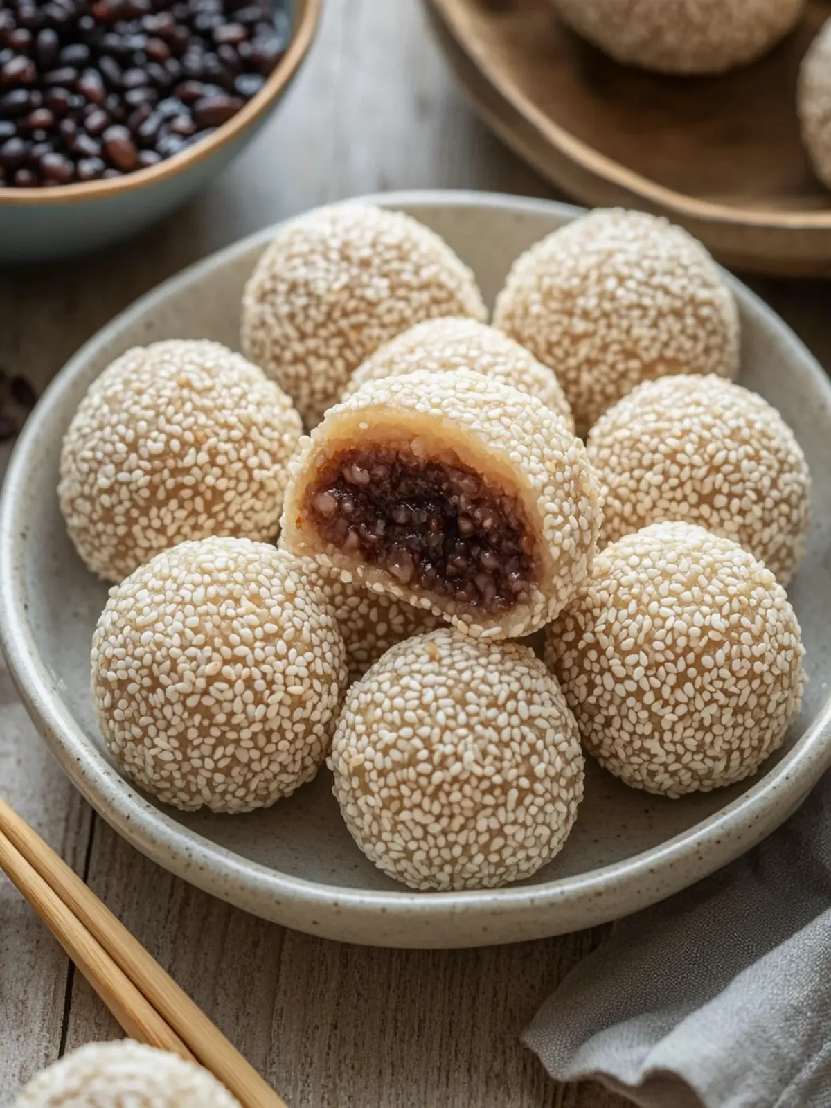 Crispy Sesame Balls with Red Bean Paste: A Sweet Treat Delight 3 Sesame Balls with Red Bean Paste