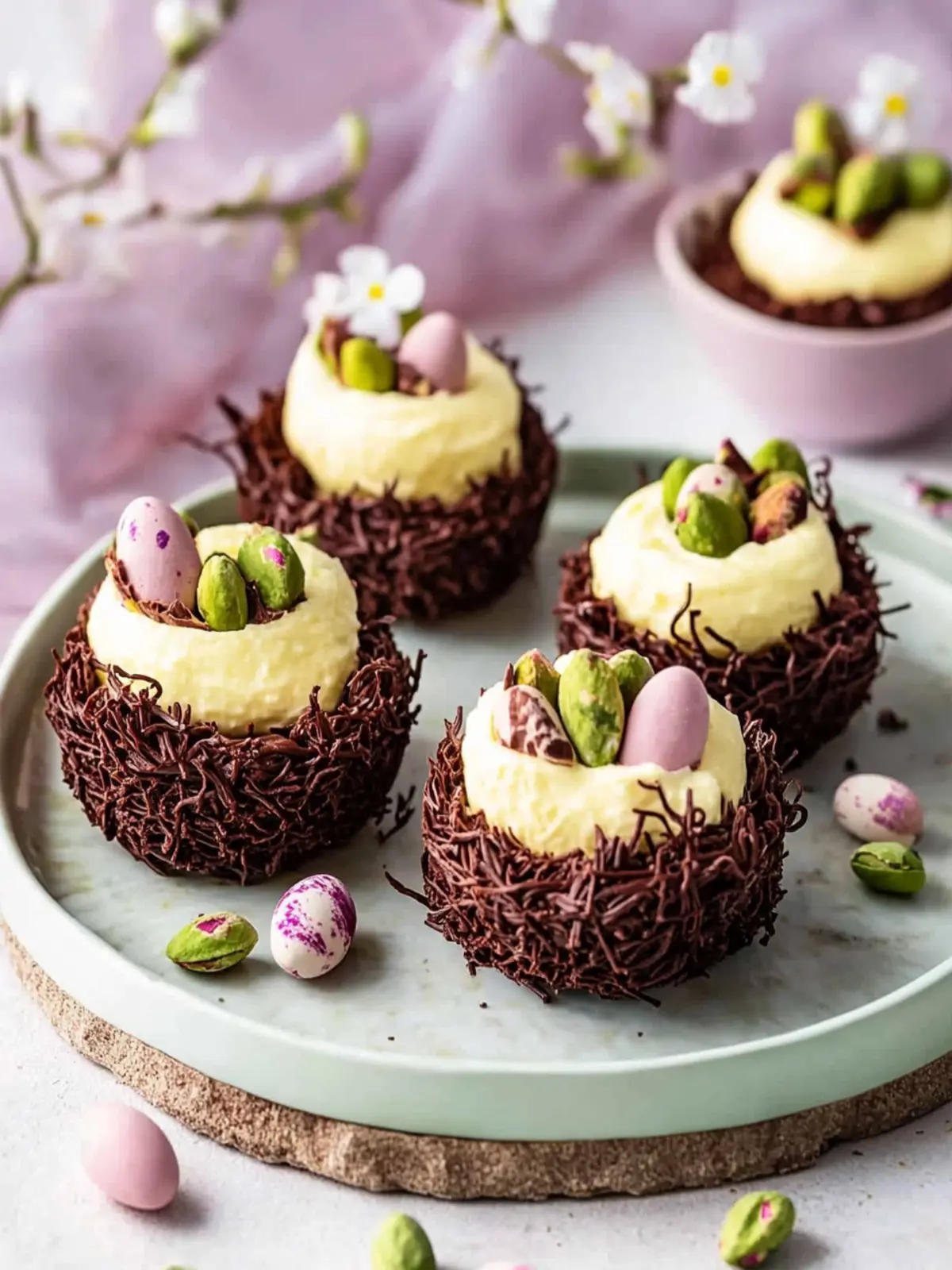 Chocolate & Pistachio Easter Nest Cheesecakes to Wow Your Guests 4 Chocolate & Pistachio Easter Nest Cheesecakes