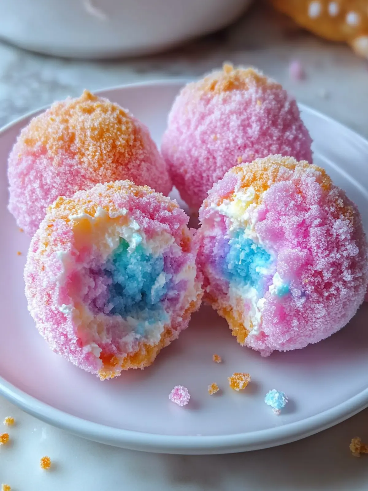 Crispy Cotton Candy Cheesecake Bombs for Whimsical Parties 2 Crispy Cotton Candy Cheesecake Bombs