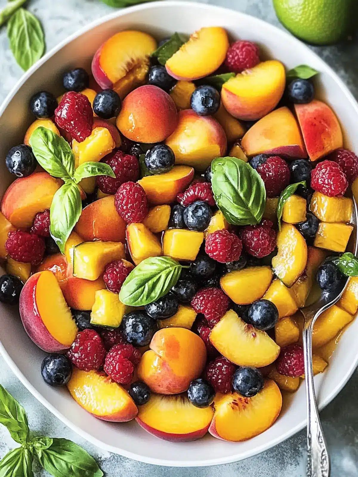 Honey Lime Basil Peach Fruit Salad: Refreshing & Vegan Bliss 2 Honey Lime Basil Peach Fruit Salad: A Refreshing Delight!