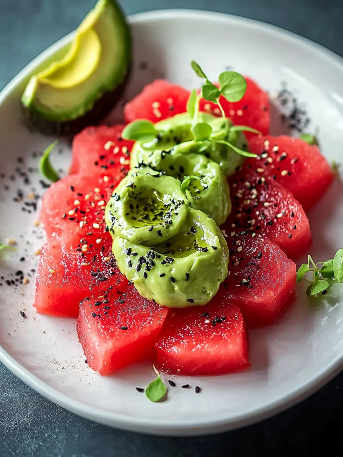 Refreshing Watermelon Sashimi with Avocado-Wasabi Cream Delight 4 Watermelon Sashimi with Avocado-Wasabi Cream