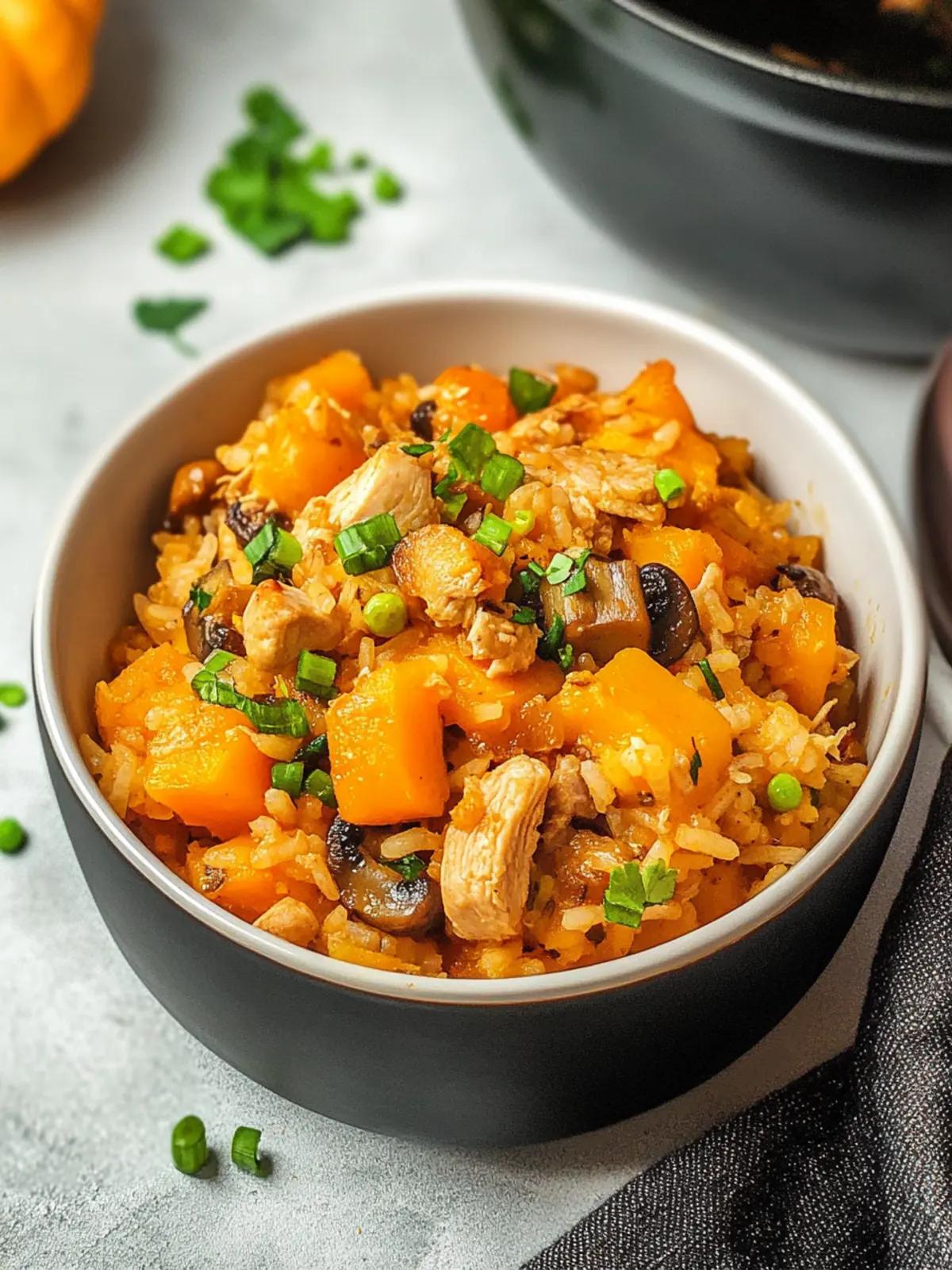 One Pot Pumpkin Mushroom Chicken Rice for Cozy Nights 3 One Pot Pumpkin Mushroom Chicken Rice