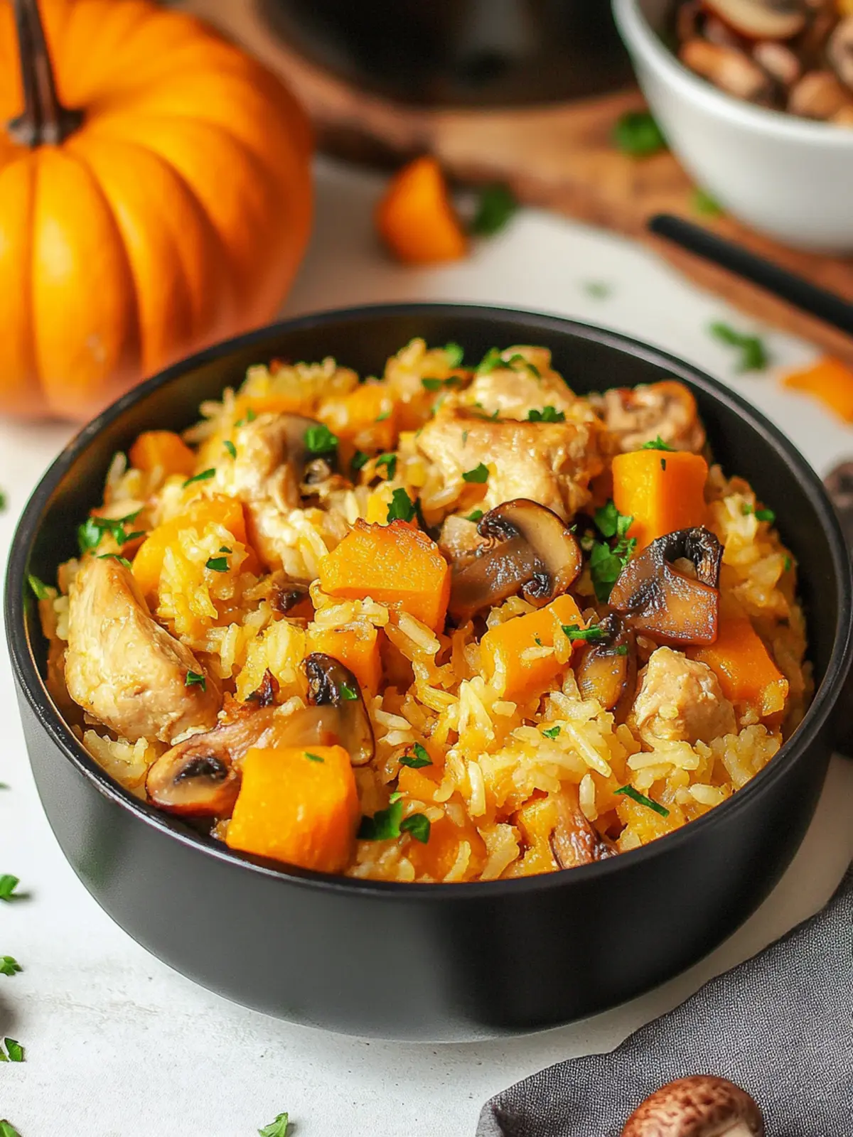 One Pot Pumpkin Mushroom Chicken Rice for Cozy Nights 2 One Pot Pumpkin Mushroom Chicken Rice