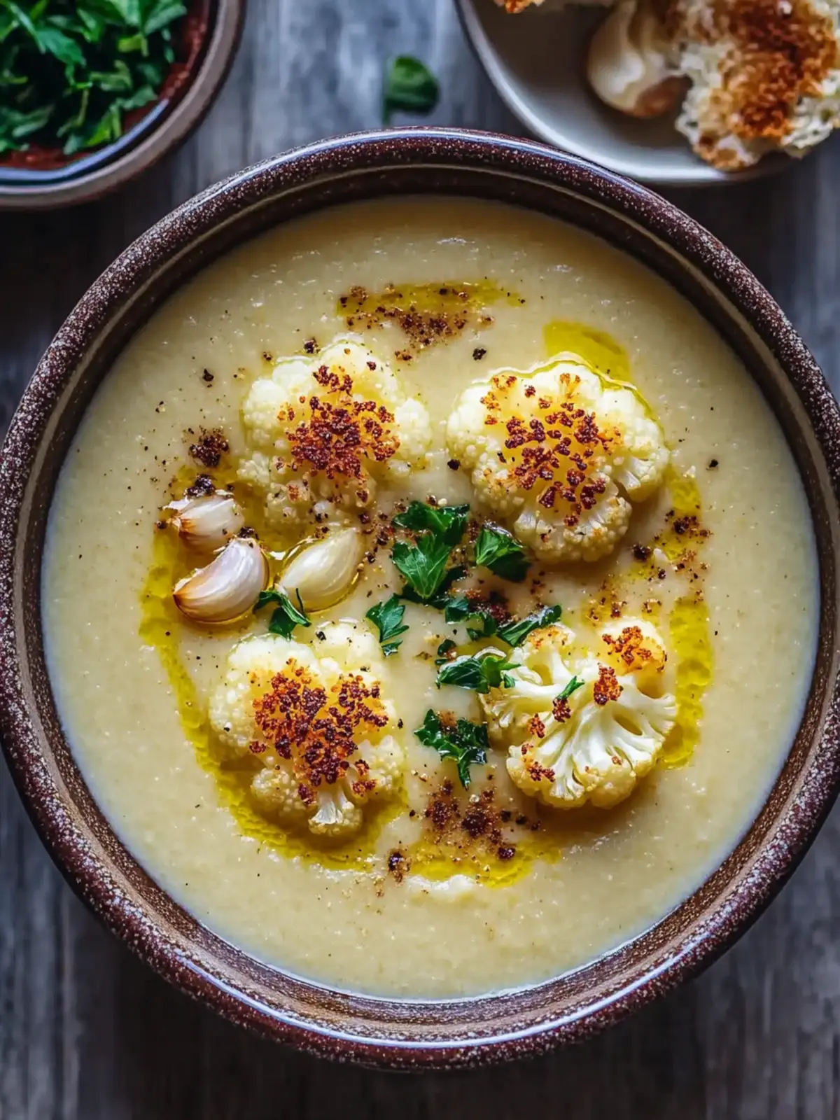 Creamy Cheddar Cauliflower & Roasted Garlic Soup Bliss 3 Creamy Cheddar Cauliflower & Roasted Garlic Soup