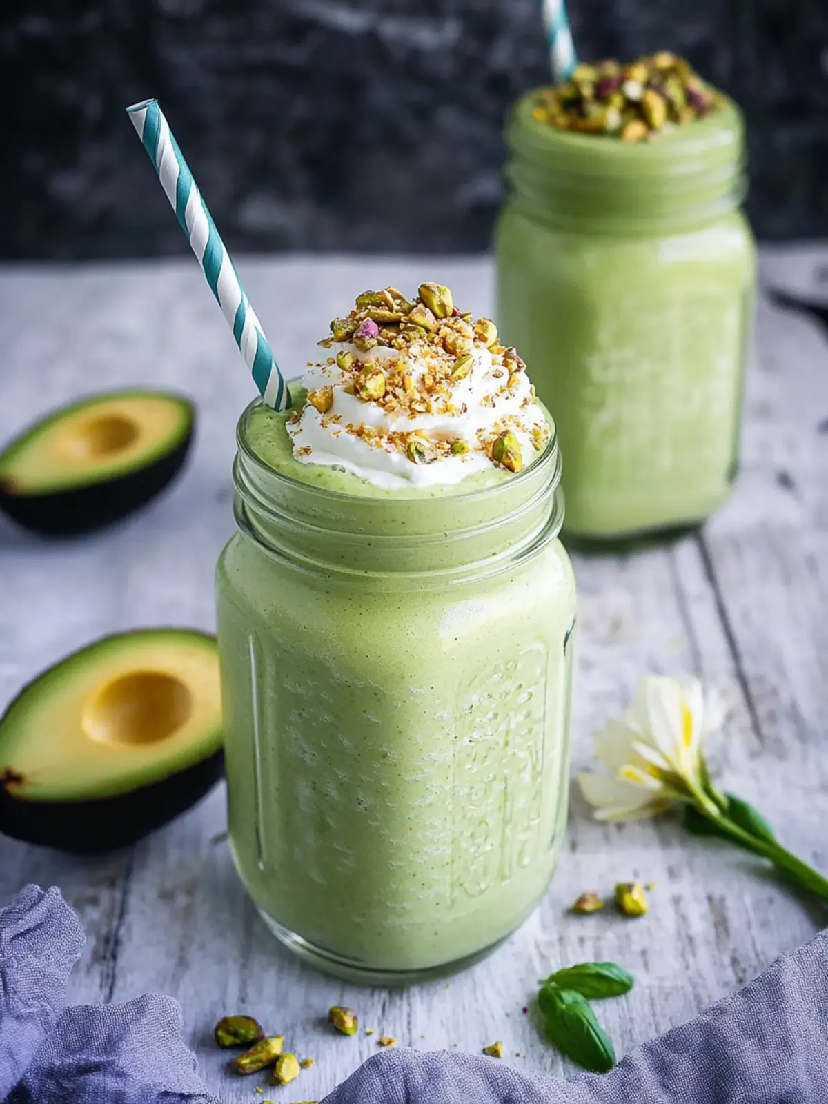 Delicious Avocado Smoothie with Matcha and Pistachio Surprise 2 Avocado Smoothie with Matcha and Pistachio