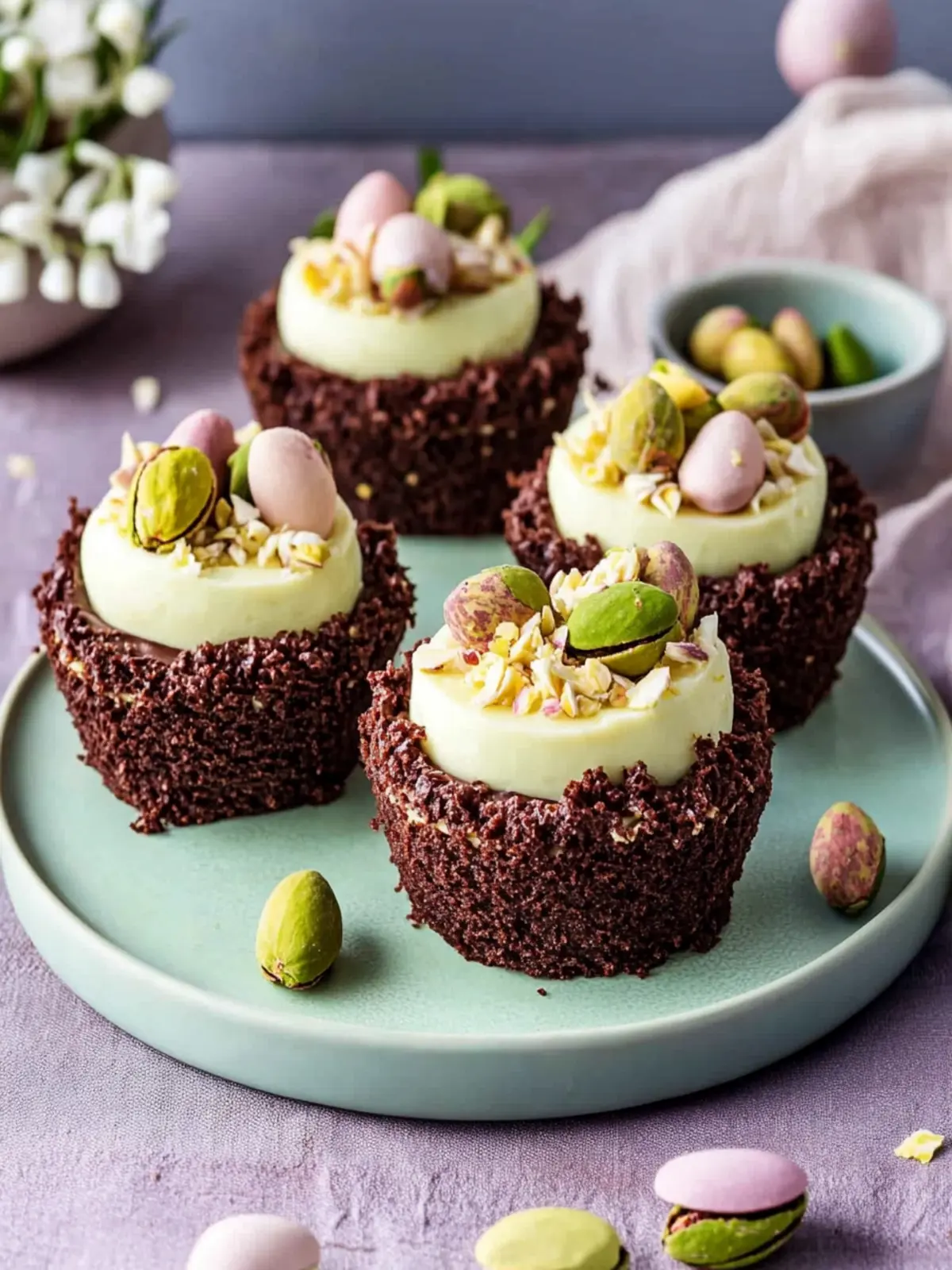 Chocolate & Pistachio Easter Nest Cheesecakes to Wow Your Guests 3 Chocolate & Pistachio Easter Nest Cheesecakes