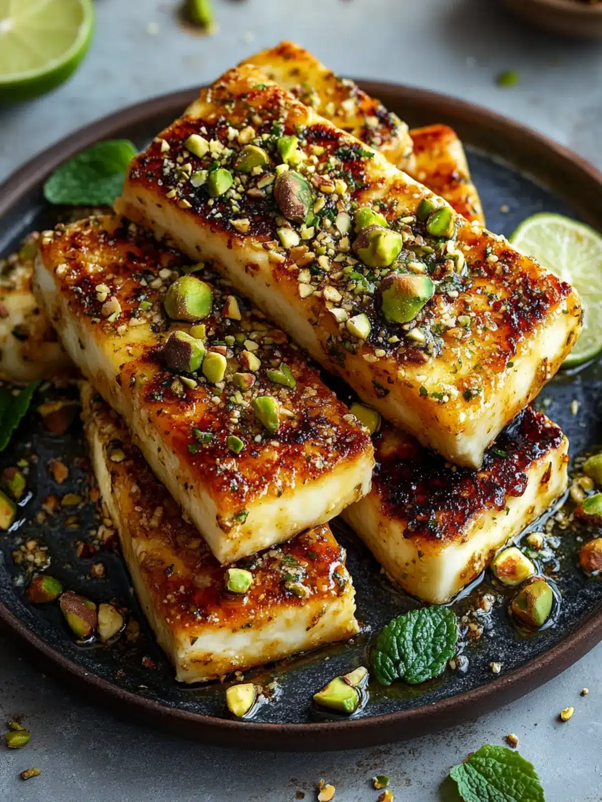 Swicy Pistachio Halloumi with Lime Glaze - A Crispy Delight! 2 Swicy Pistachio Halloumi with Lime Glaze Crispy & Bold Flavor