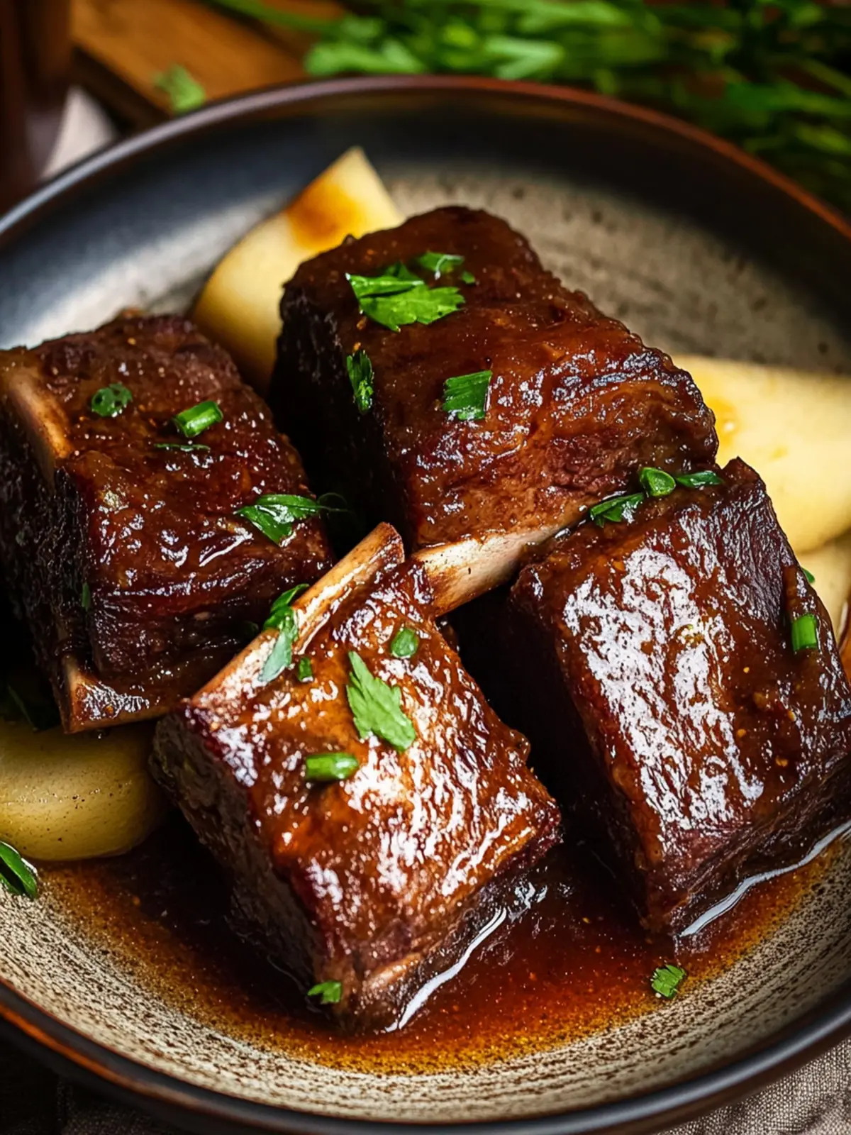 Slow Cooked Beef Short Ribs in Soy Apple Sauce Bliss 2 Slow Cooked Beef Short Ribs in Soy Apple Sauce