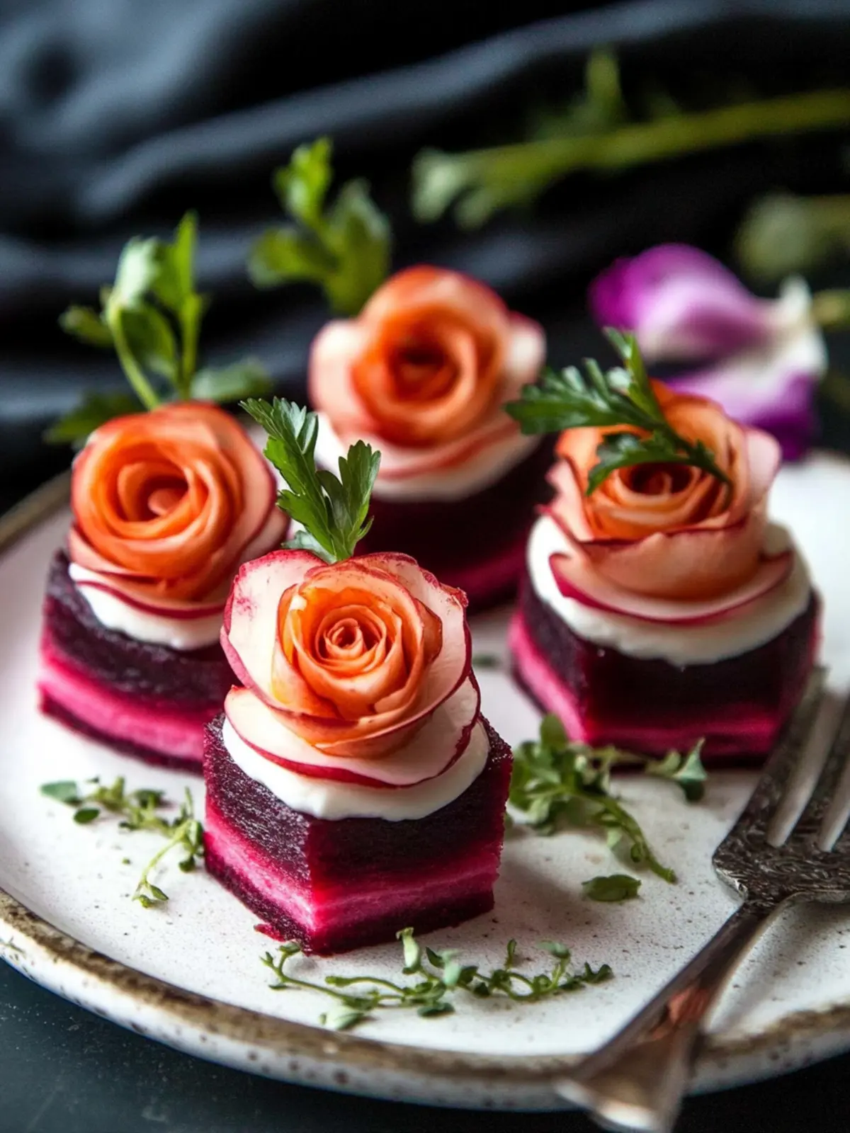 Elevate Your Appetizer Game: Beet Napoleons with Prosciutto Roses 2 Beet Napoleons with Prosciutto Roses