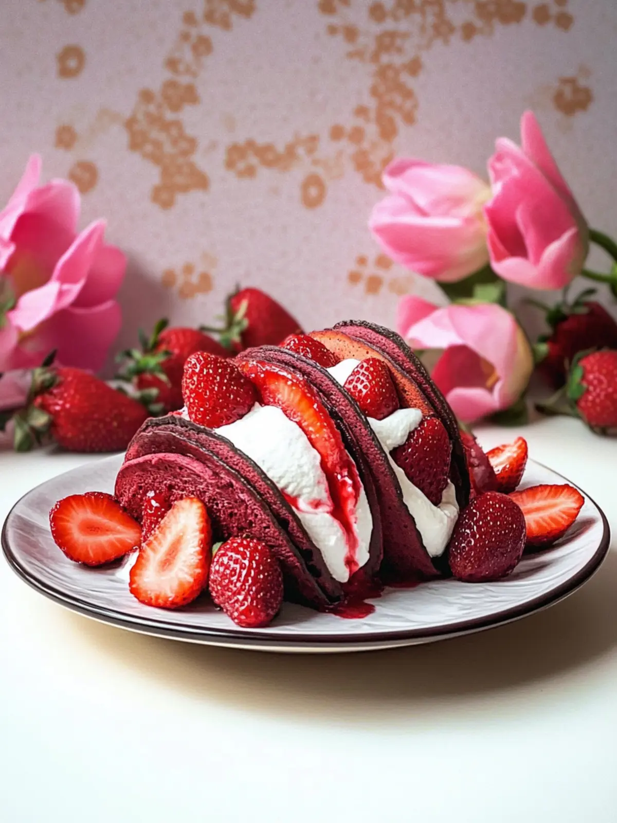 Red Velvet Pancake Tacos with Strawberries for a Sweet Surprise 4 Red Velvet Pancake Tacos With Strawberries