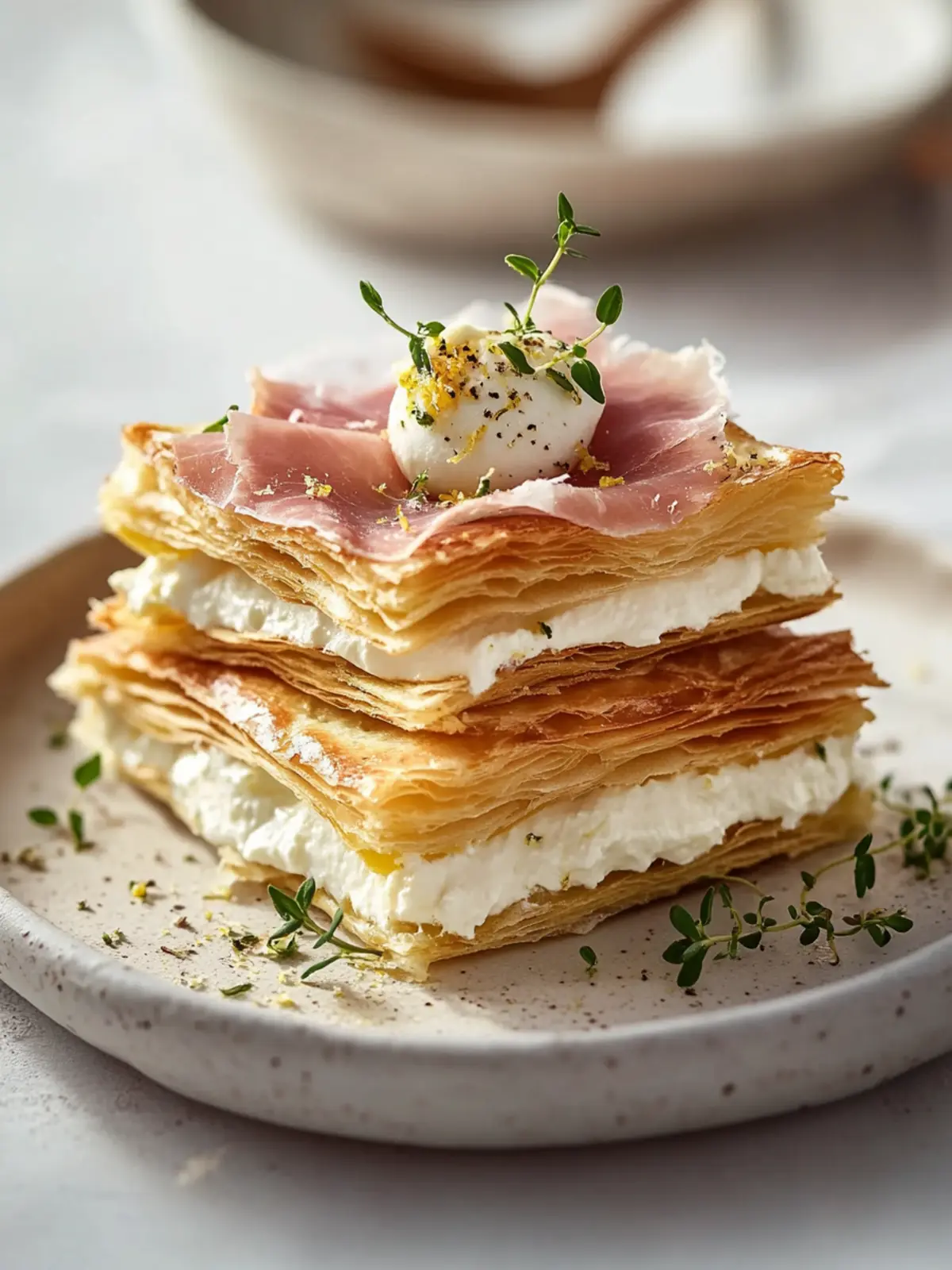 Savory Mille-Feuille with Lemon Ricotta & Prosciutto Bliss 3 Savory Mille-Feuille with Lemon Ricotta & Prosciutto