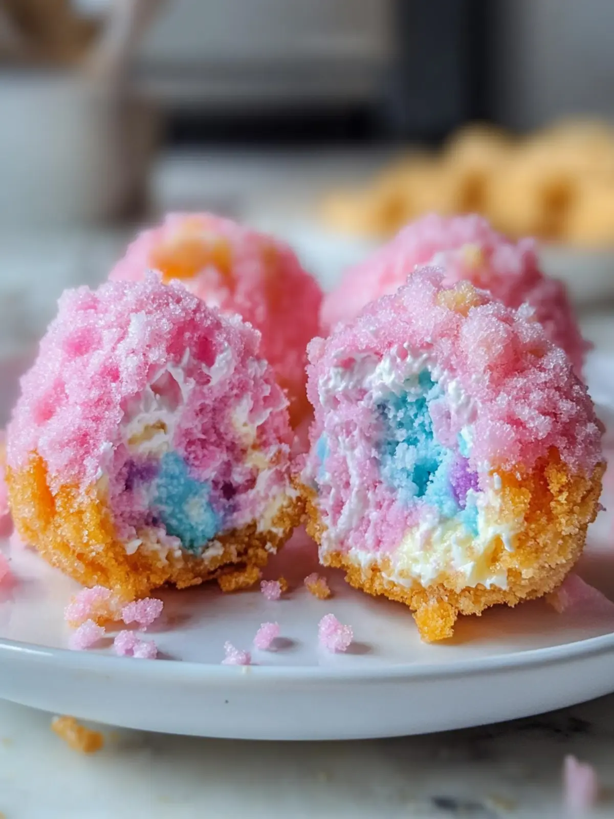 Crispy Cotton Candy Cheesecake Bombs for Whimsical Parties 4 Crispy Cotton Candy Cheesecake Bombs