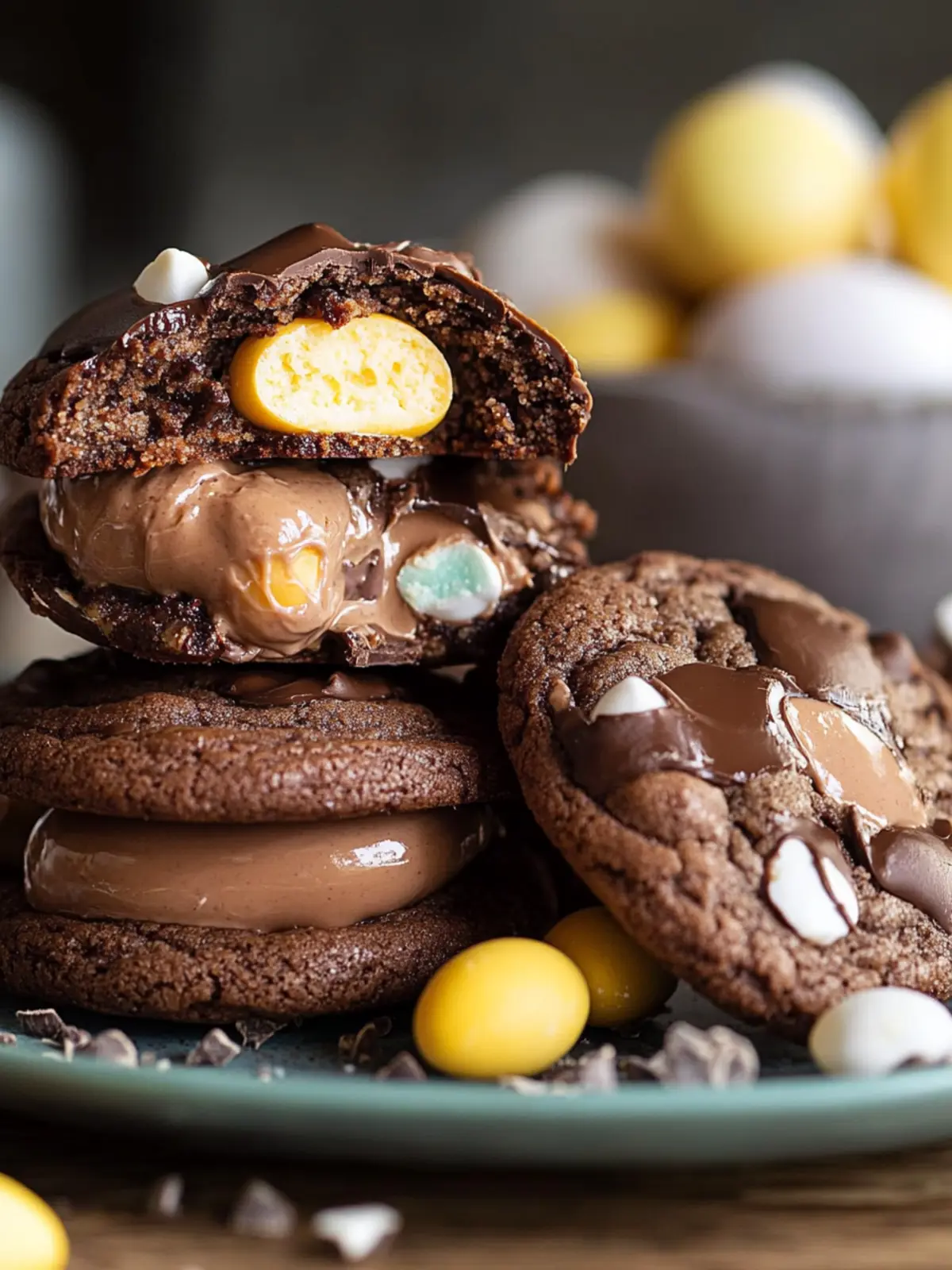 Big & Thick Creme Egg Stuffed Chocolate Cookies to Wow Your Easter! 3 BIG & THICK Creme Egg Stuffed Chocolate Cookies