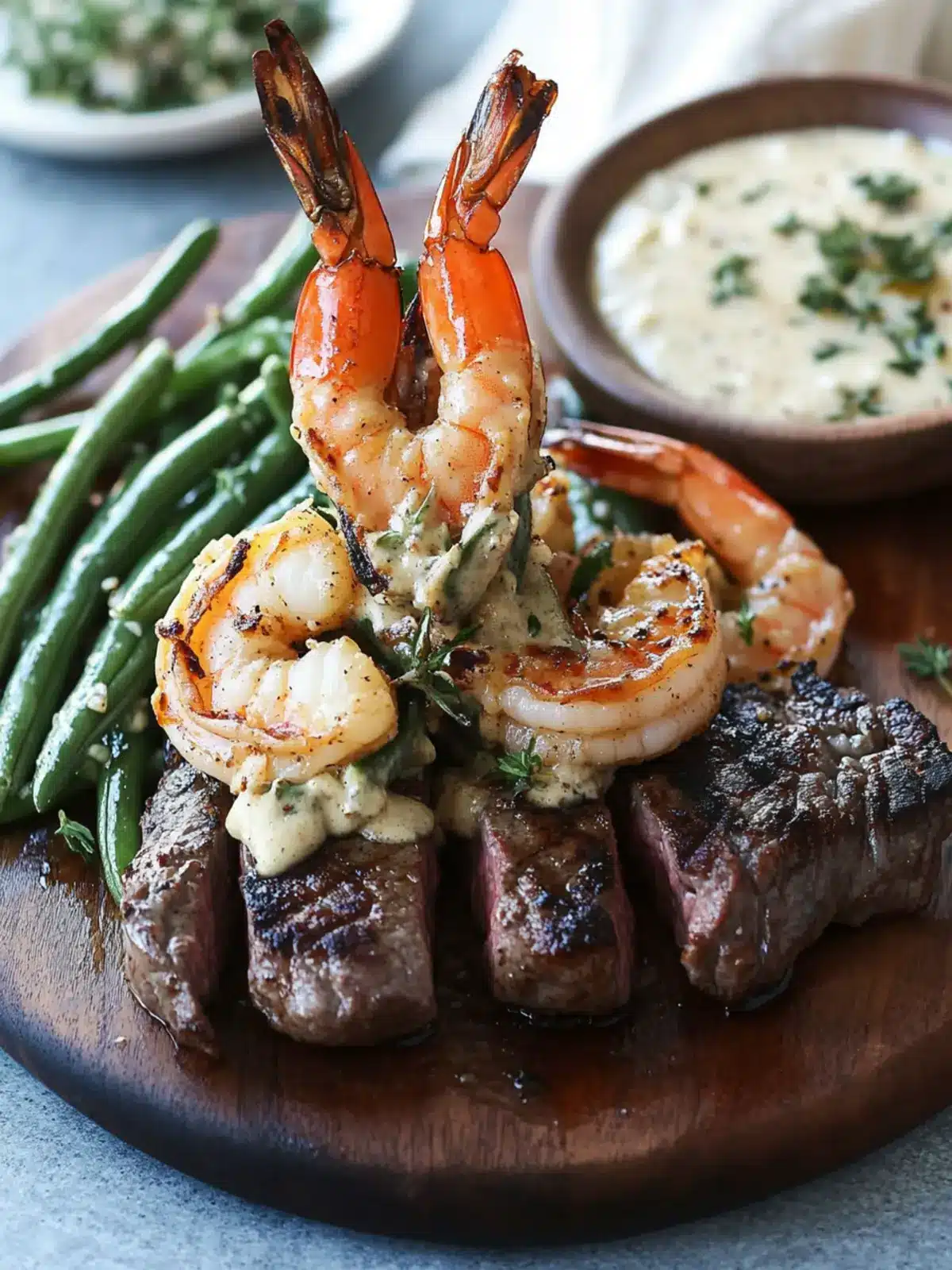 Garlic Butter Grilled Steak & Shrimp with Fresh Green Bean Salad 3 Garlic Butter Grilled Steak & Shrimp with Green Bean Salad