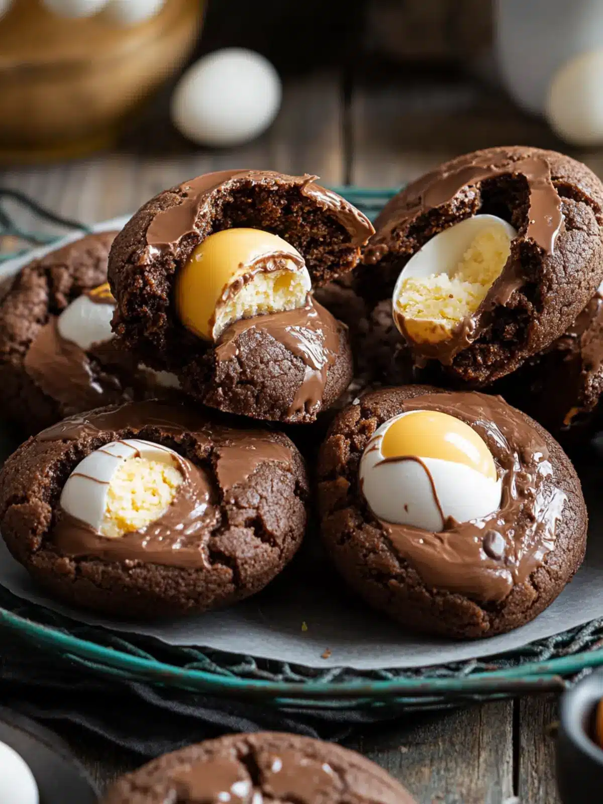 Big & Thick Creme Egg Stuffed Chocolate Cookies to Wow Your Easter! 4 BIG & THICK Creme Egg Stuffed Chocolate Cookies