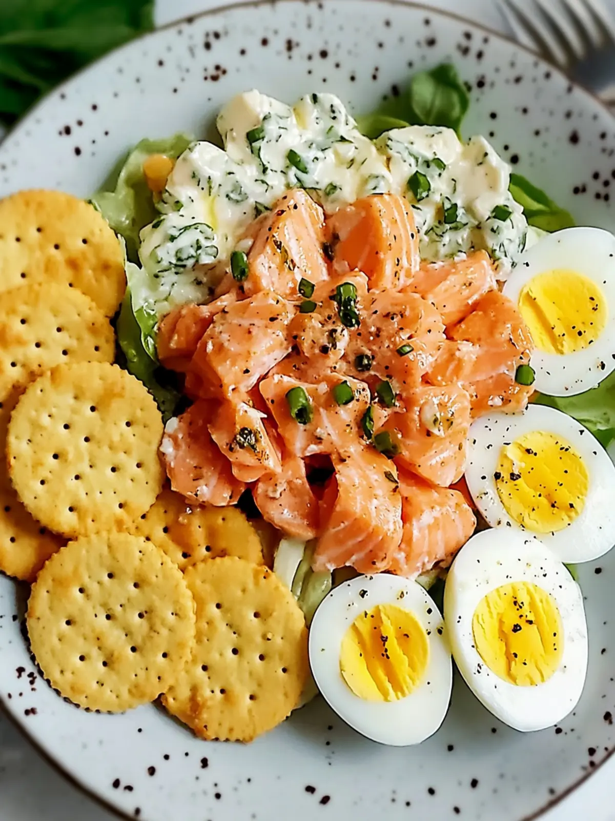 Creamy Salmon Salad with Boiled Eggs & Ritz Crackers Delight 3 Salmon Salad with Boiled Eggs & Ritz Crackers