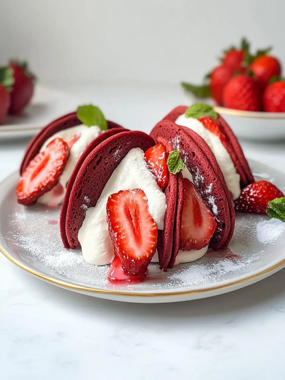 Red Velvet Pancake Tacos with Strawberries for a Sweet Surprise 3 Red Velvet Pancake Tacos With Strawberries