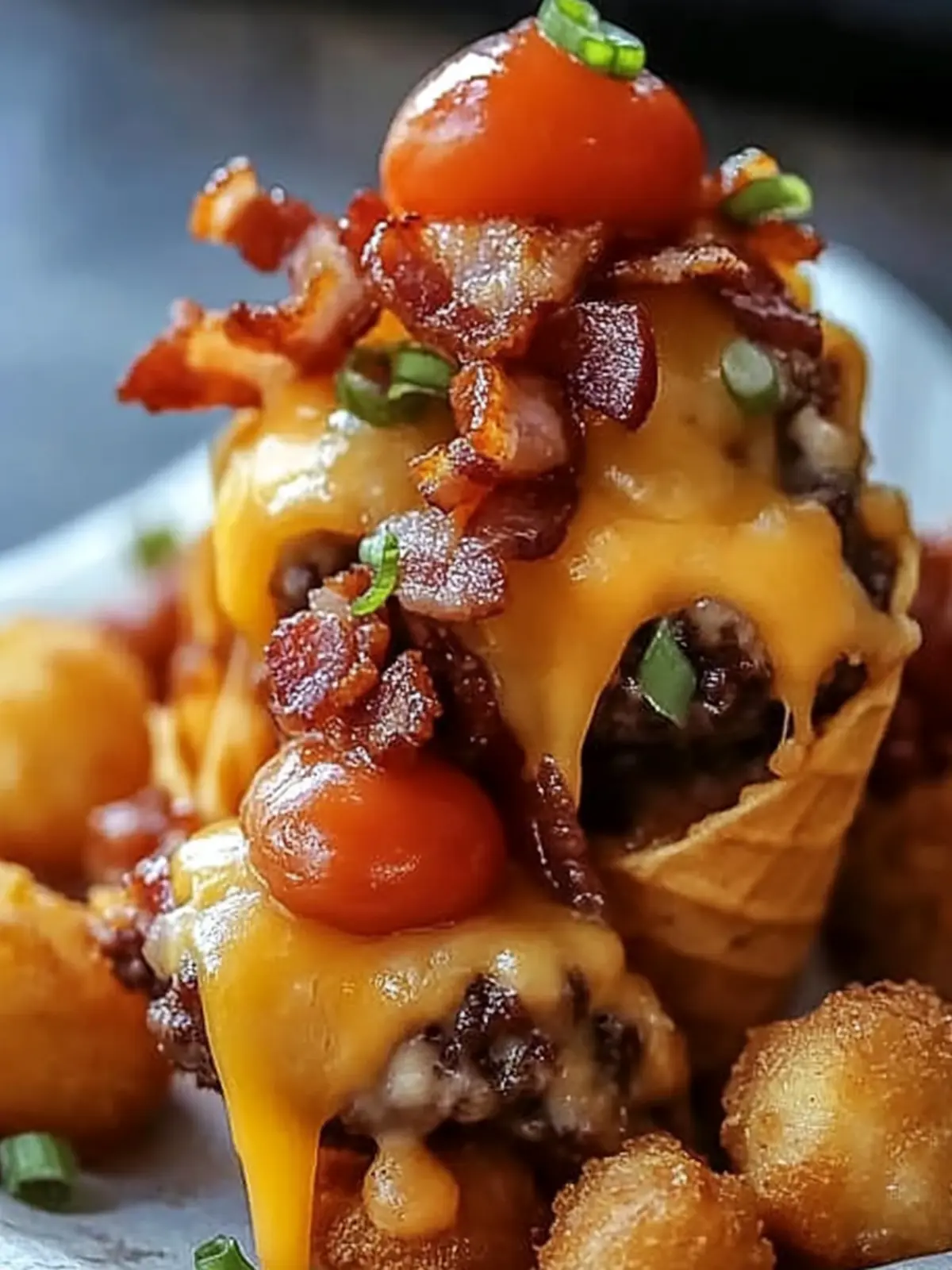Bacon Cheeseburger Stuffed Tater Tot Cones for Epic Snacking 3 Bacon Cheeseburger Stuffed Tater Tot Cones