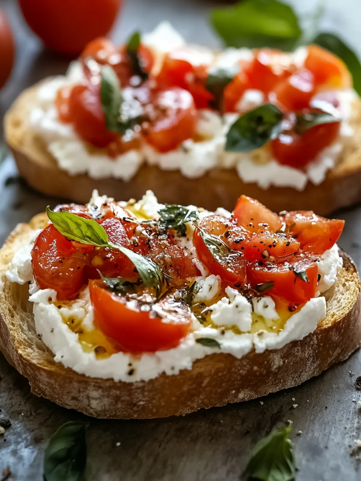 Whipped Feta Bruschetta with Sweet Marinated Tomatoes 2 Whipped Feta Bruschetta