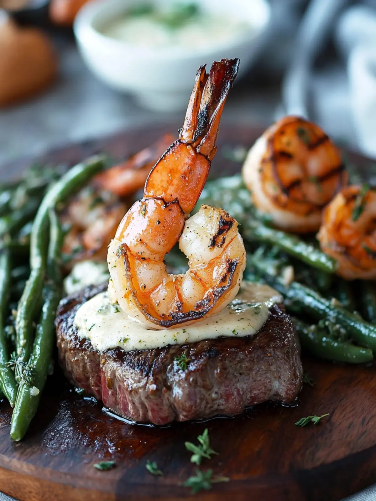Garlic Butter Grilled Steak & Shrimp with Fresh Green Bean Salad 2 Garlic Butter Grilled Steak & Shrimp with Green Bean Salad