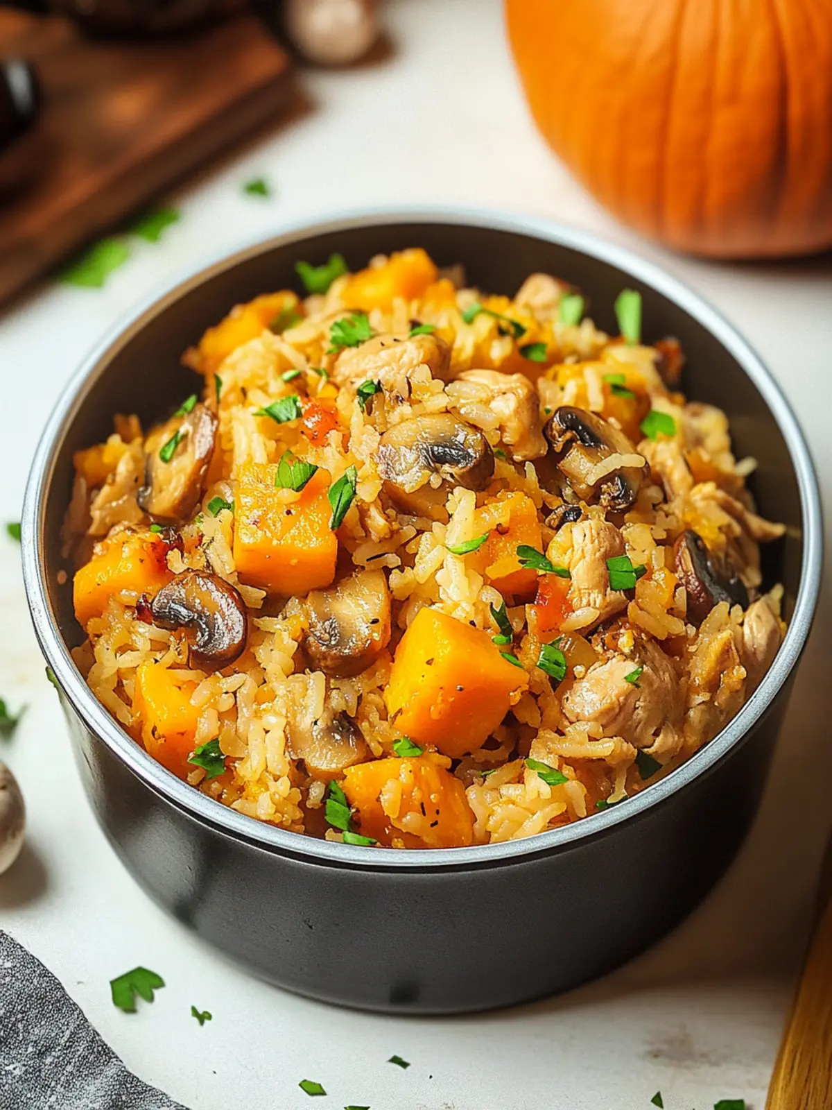 One Pot Pumpkin Mushroom Chicken Rice for Cozy Nights 4 One Pot Pumpkin Mushroom Chicken Rice