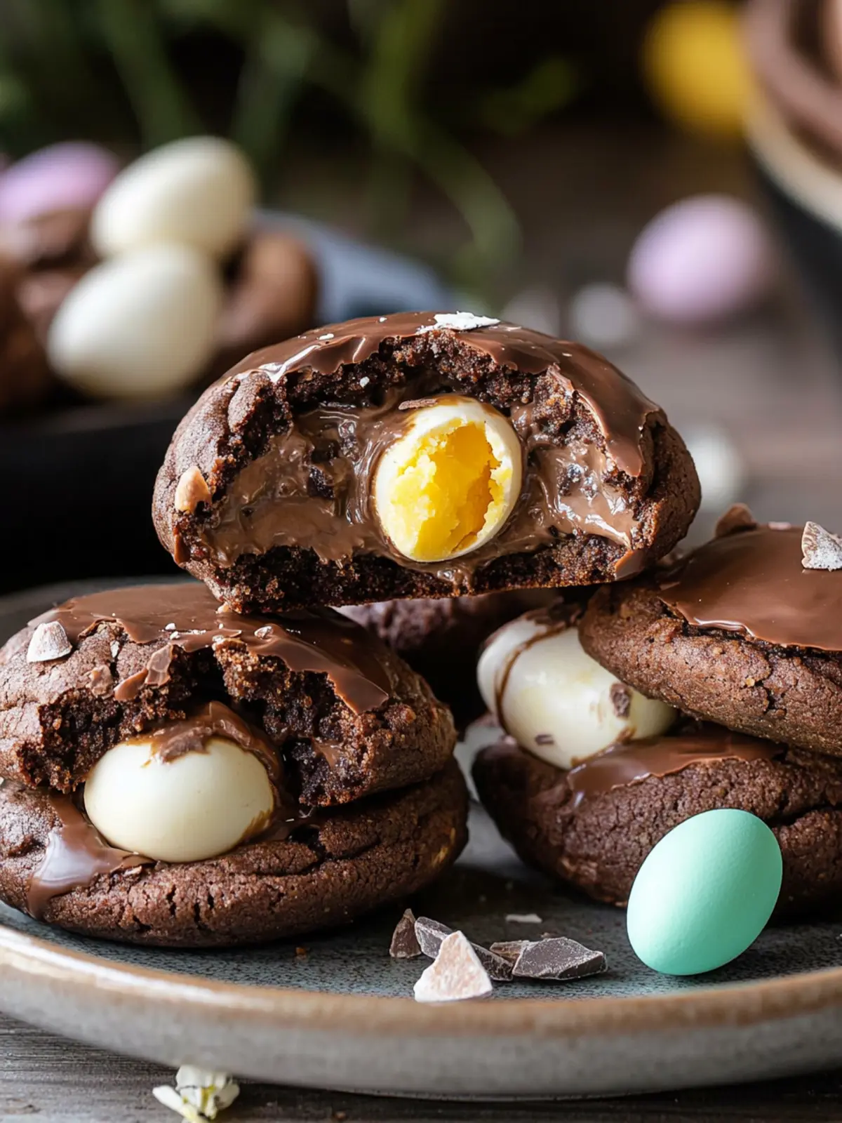 Big & Thick Creme Egg Stuffed Chocolate Cookies to Wow Your Easter! 2 BIG & THICK Creme Egg Stuffed Chocolate Cookies