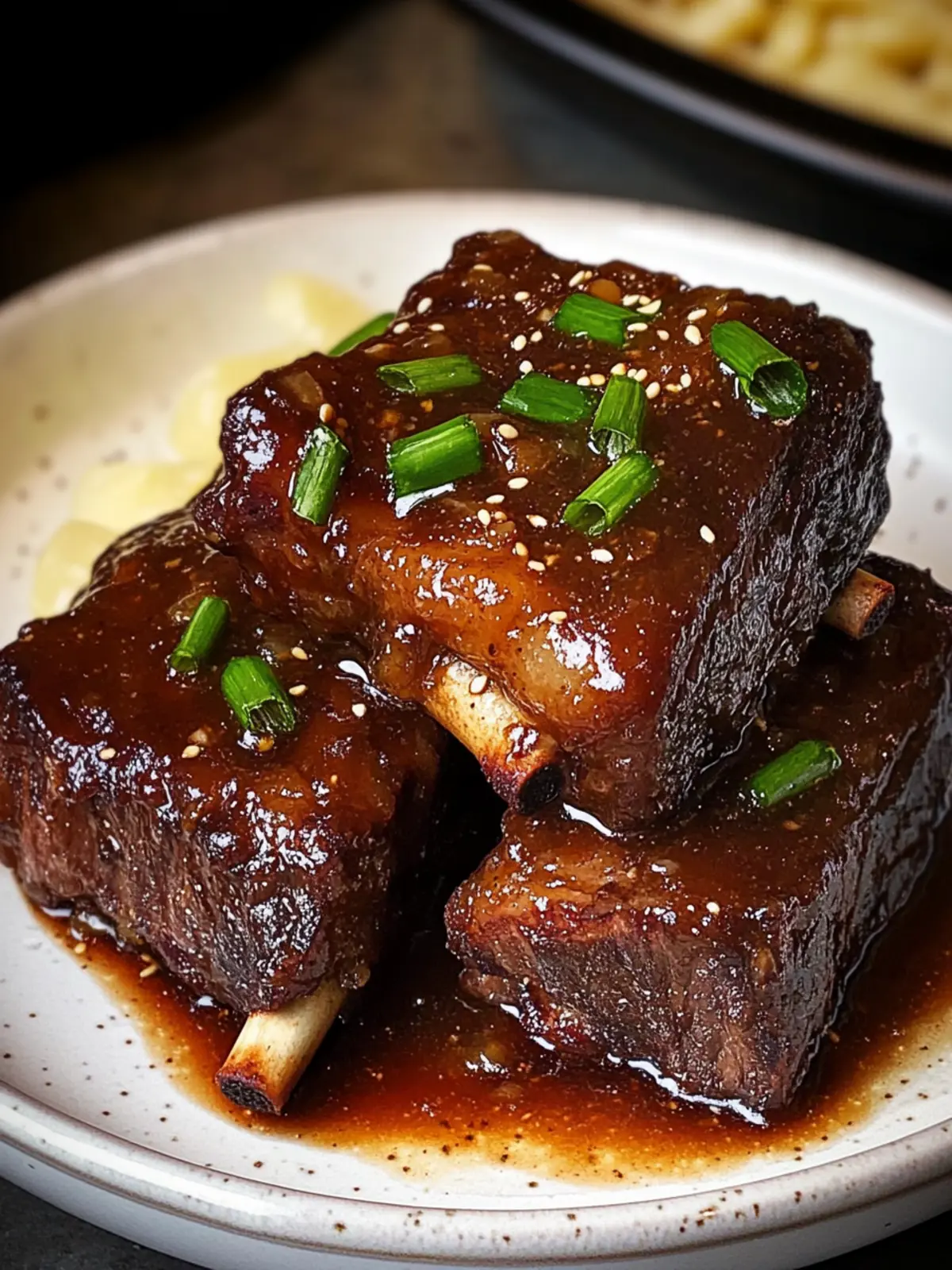 Slow Cooked Beef Short Ribs in Soy Apple Sauce Bliss 4 Slow Cooked Beef Short Ribs in Soy Apple Sauce