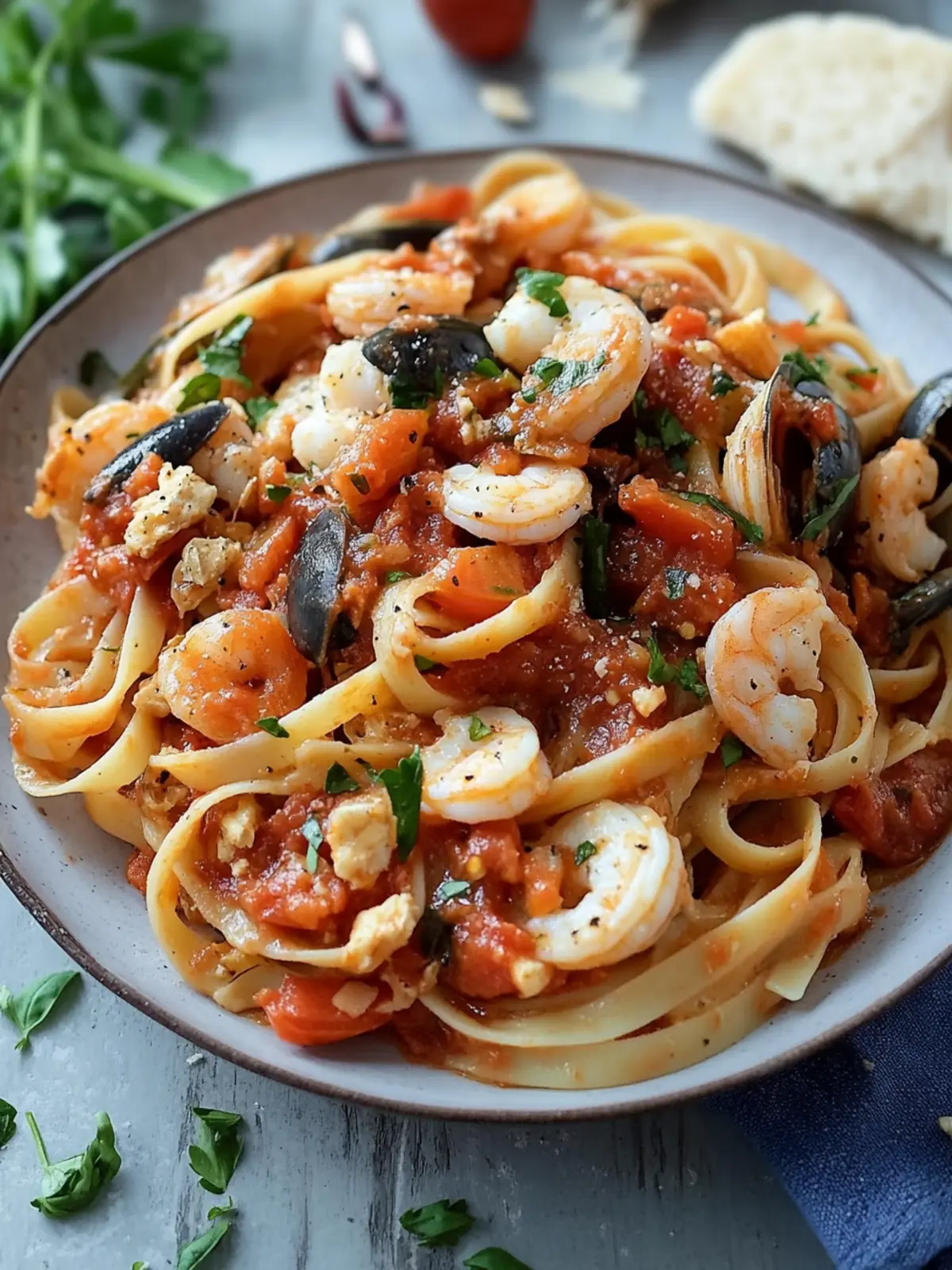 Easy Seafood Pasta Linguine in Chunky Tomato Sauce Bliss 2 Seafood Pasta Linguine in Chunky Tomato Sauce