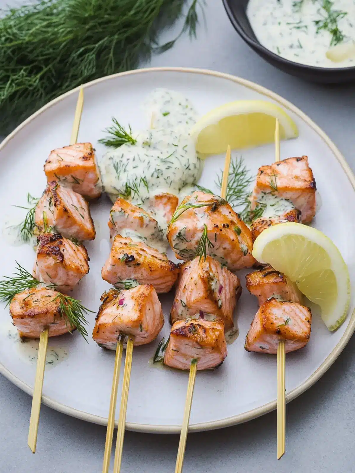 Delicious Salmon Skewers with Dill Sauce Ready in 16 Minutes 4 Salmon Skewers with Dill Sauce