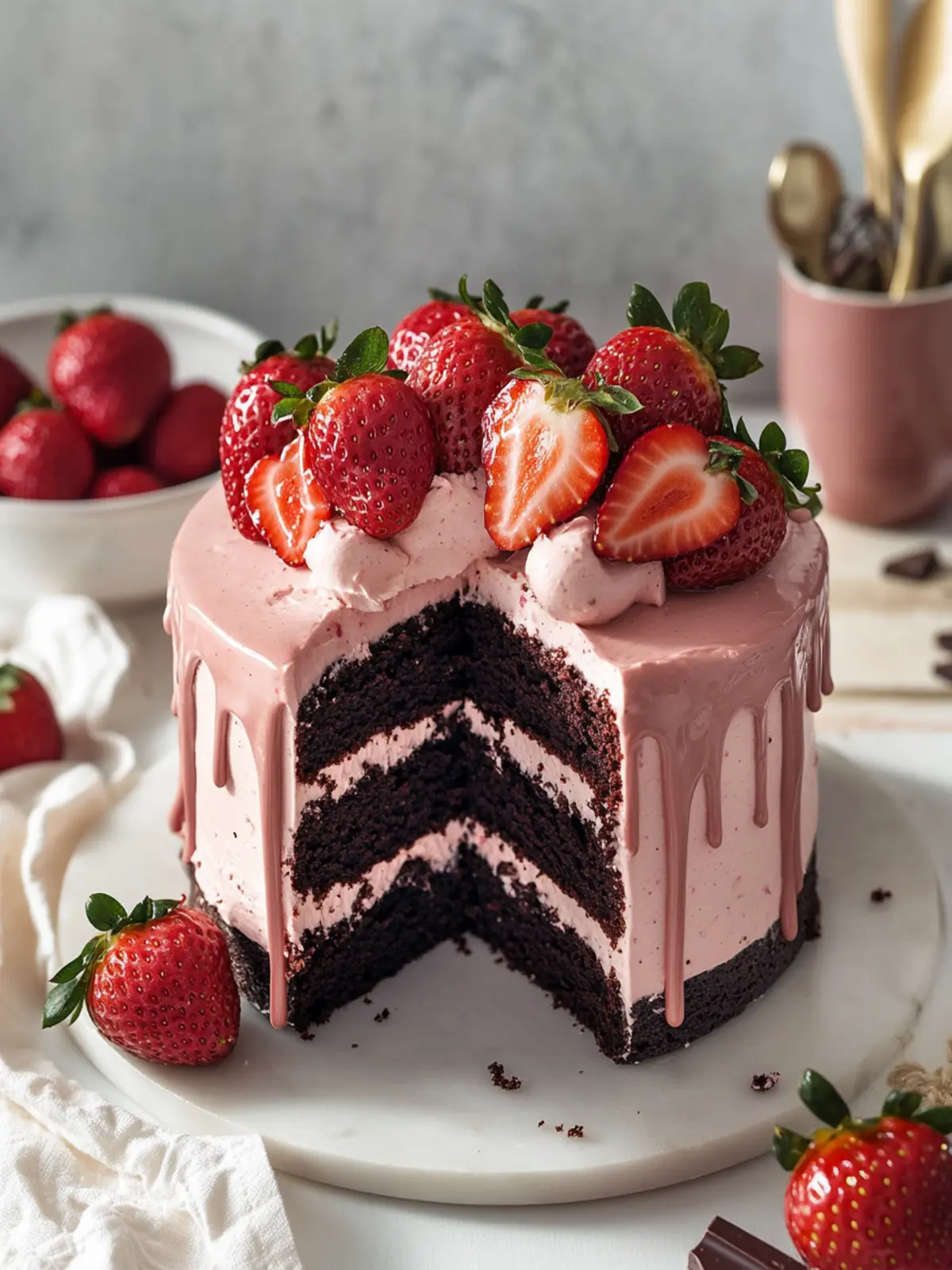 Decadent Strawberry Chocolate Cake with Creamy Frosting Delight 4 Strawberry Chocolate Cake