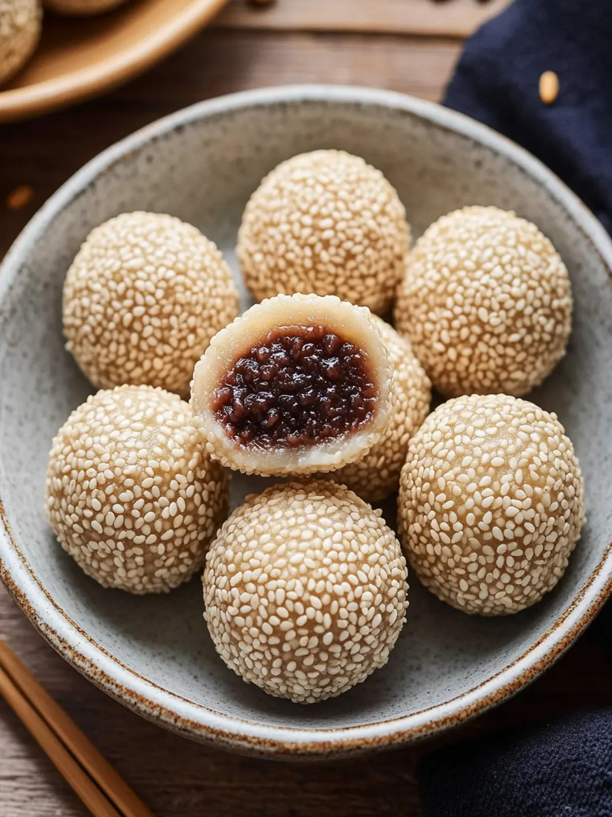 Crispy Sesame Balls with Red Bean Paste for Sweet Moments 3 Sesame Balls with Red Bean Paste