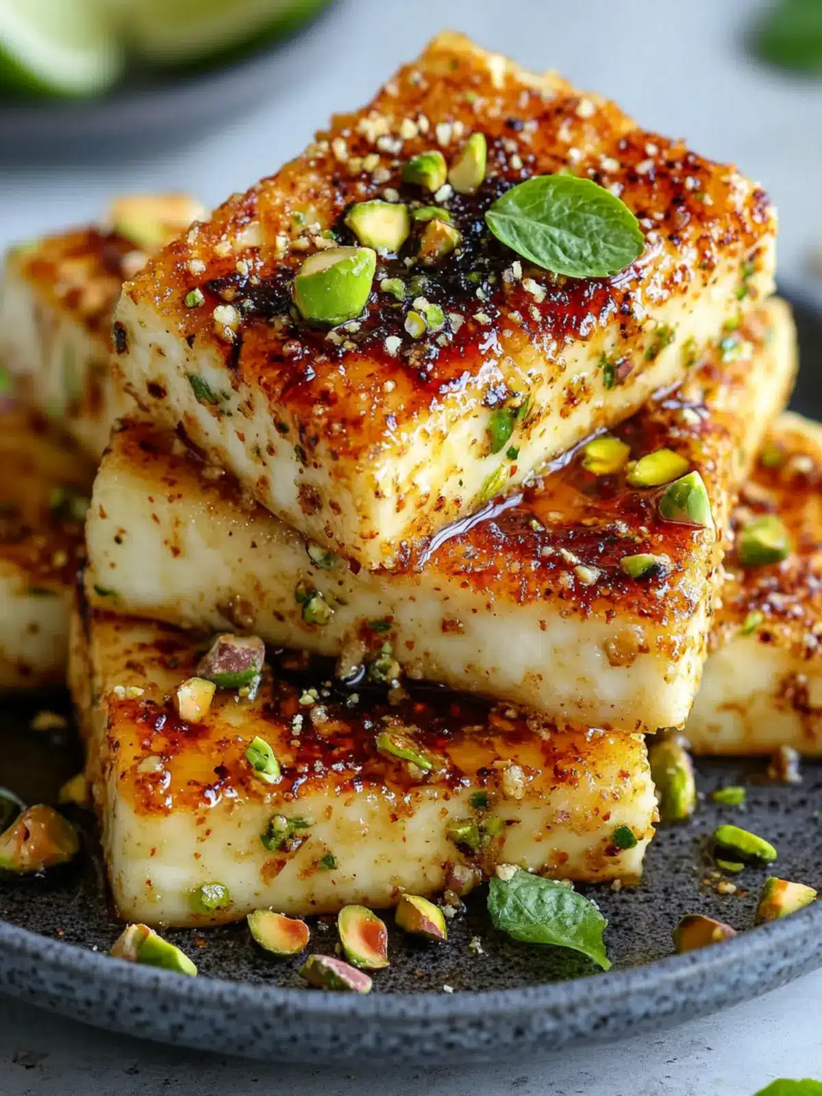 Swicy Pistachio Halloumi with Lime Glaze - A Crispy Delight! 3 Swicy Pistachio Halloumi with Lime Glaze Crispy & Bold Flavor