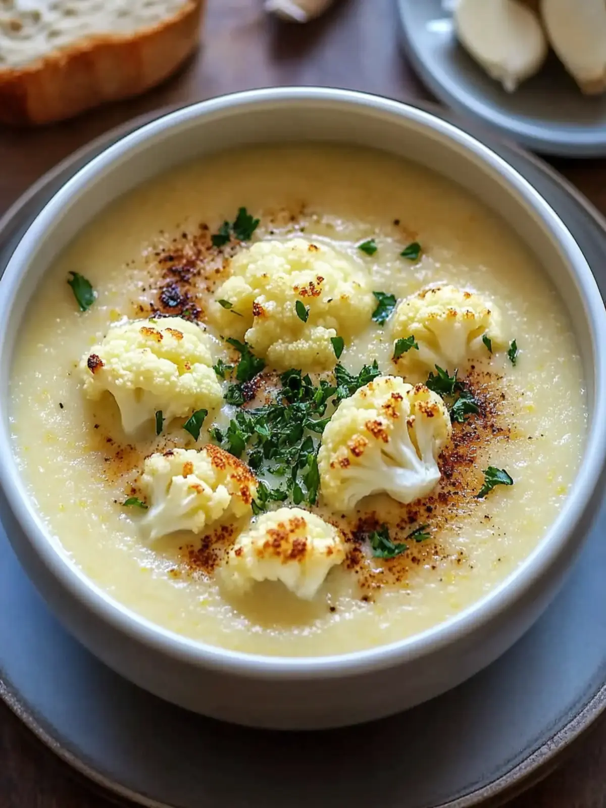 Creamy Cheddar Cauliflower & Roasted Garlic Soup Bliss 4 Creamy Cheddar Cauliflower & Roasted Garlic Soup