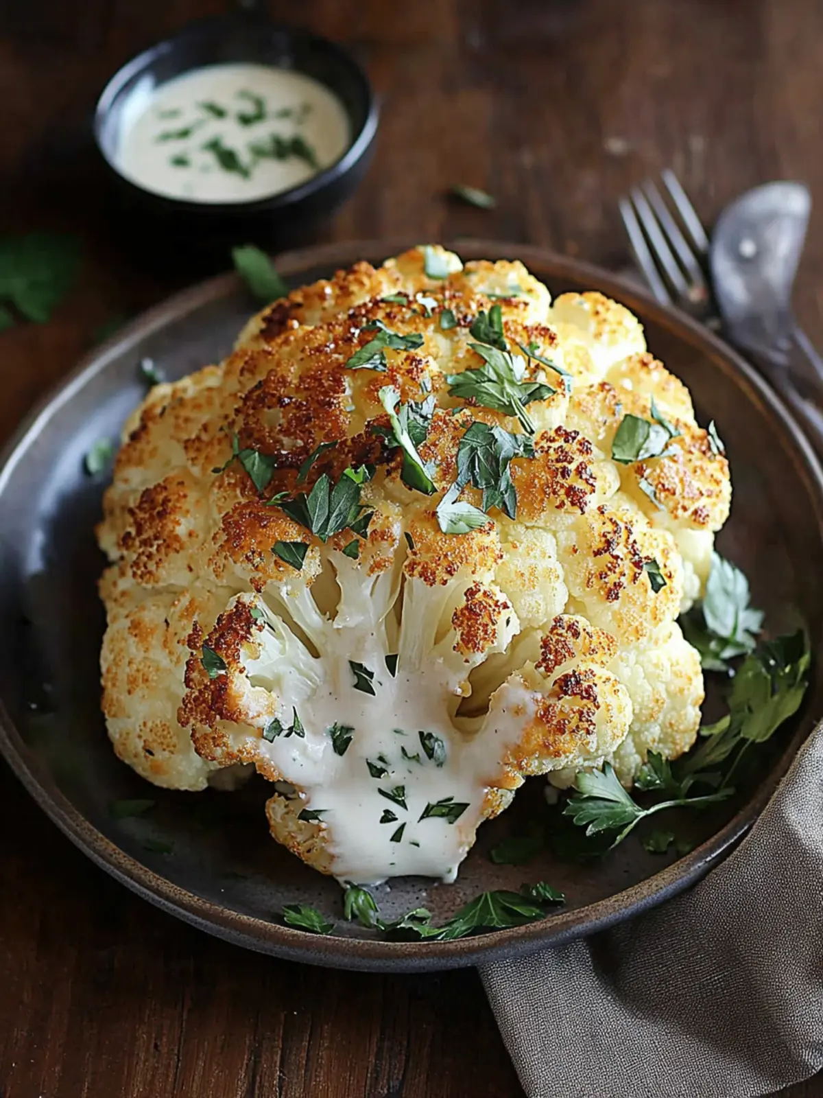 Whole Roasted Cauliflower with Velvety Parmesan Delight 3 Whole Roasted Cauliflower