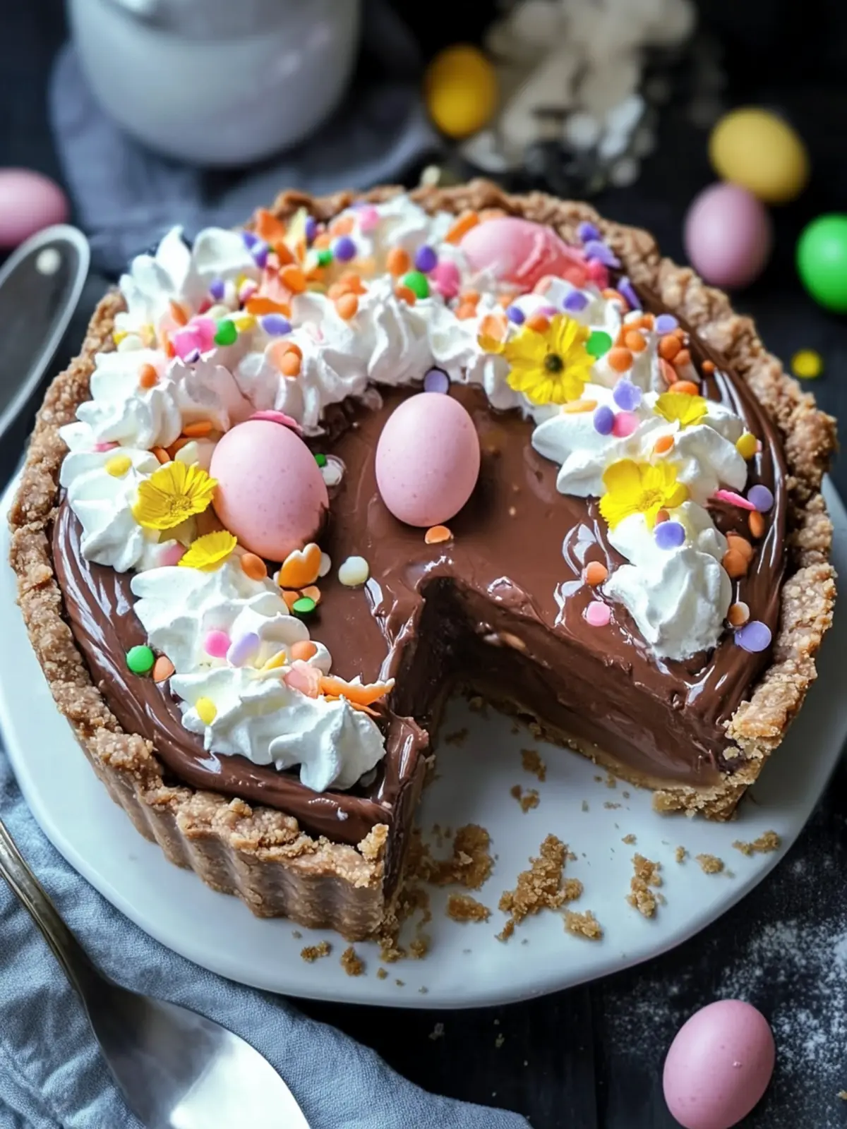 No Bake Easter Chocolate Pie with Crunchy Rice Krispie Crust 3 No Bake Easter Chocolate Pie