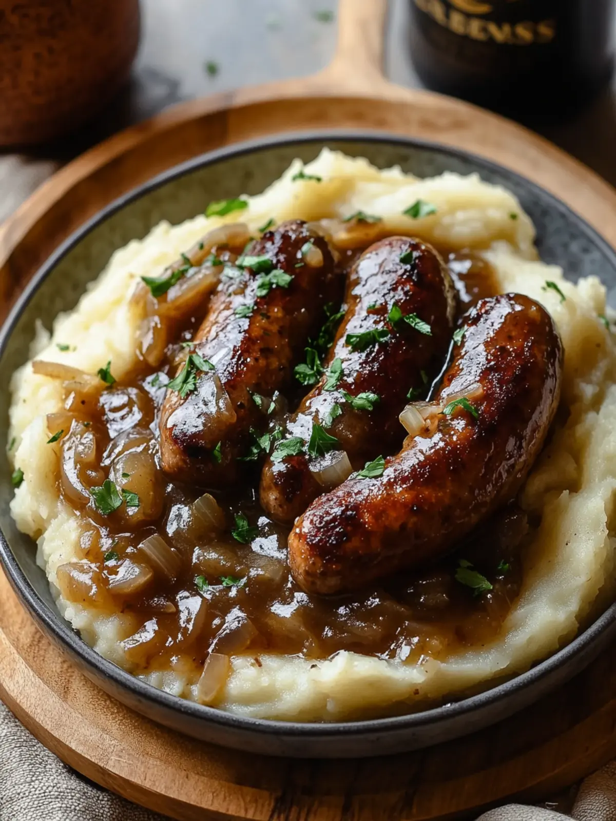 Irresistible Irish Bangers and Mash with Guinness Onion Gravy 4 Irish Bangers and Mash with Guinness Onion Gravy