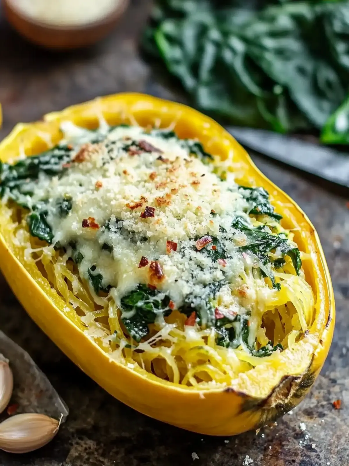 Cheesy Garlic Parmesan Spinach Spaghetti Squash Delight 3 Cheesy Garlic Parmesan Spinach Spaghetti Squash