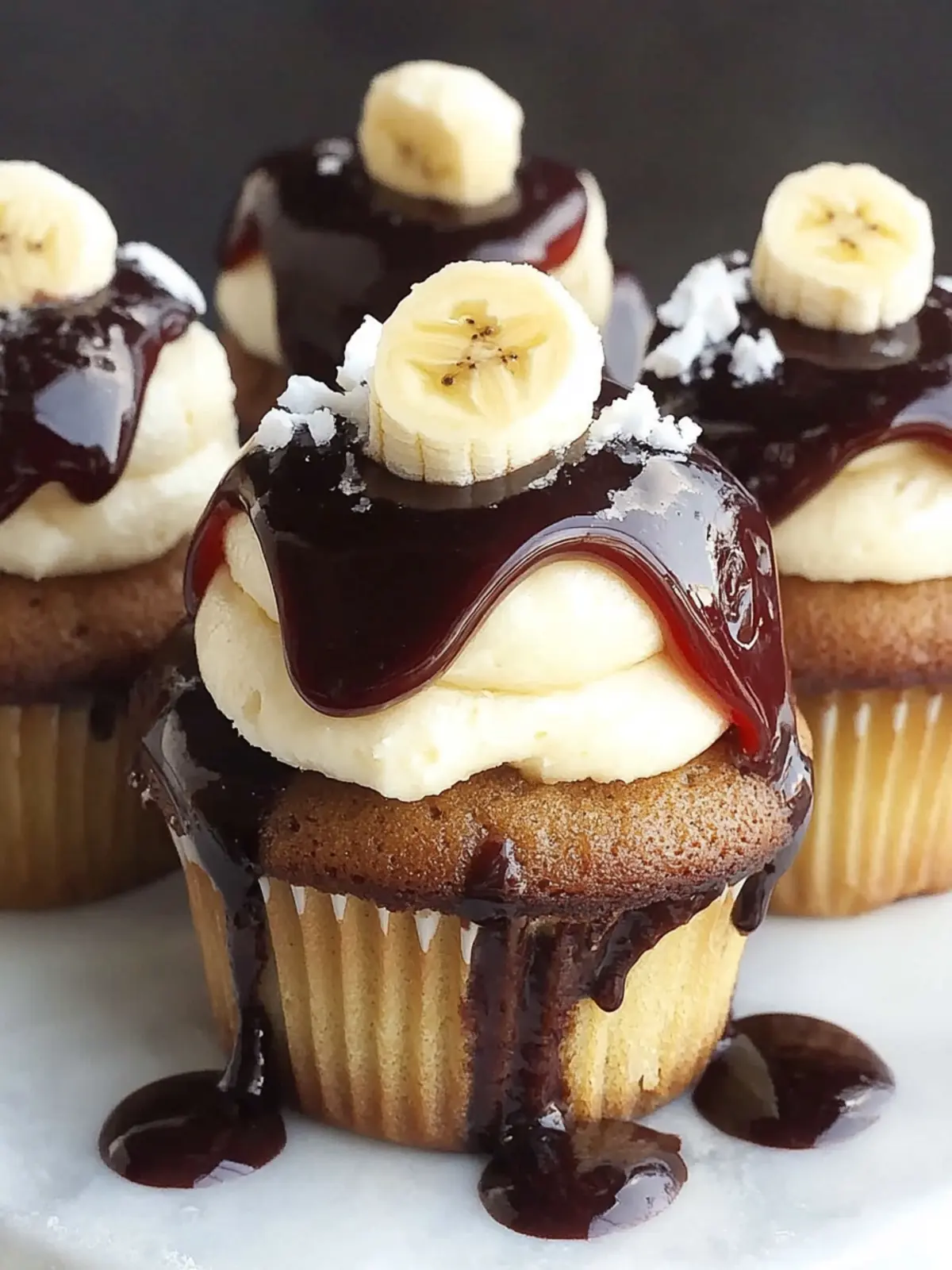 Moist Banana Cupcakes with Chocolate Sauce and Creamy Frosting 2 Moist Banana Cupcakes with Chocolate Sauce and Frosting