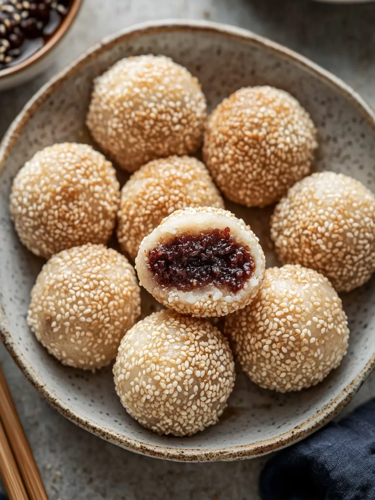 Crispy Sesame Balls with Red Bean Paste: A Sweet Treat Delight 2 Sesame Balls with Red Bean Paste