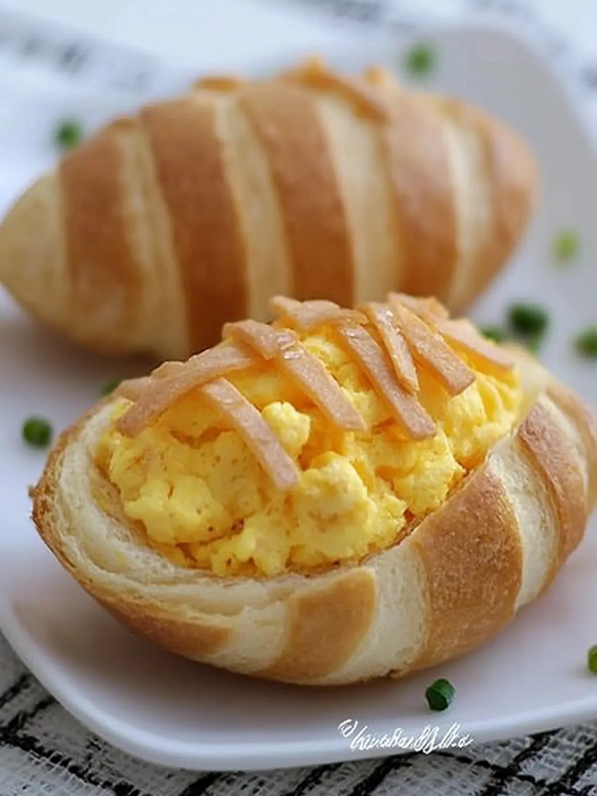 Hollow 3-D Crescent Roll Easter Eggs Filled with Scrambled Eggs Delight 3 Hollow 3-D Crescent Roll Easter Eggs filled with Scrambled Eggs