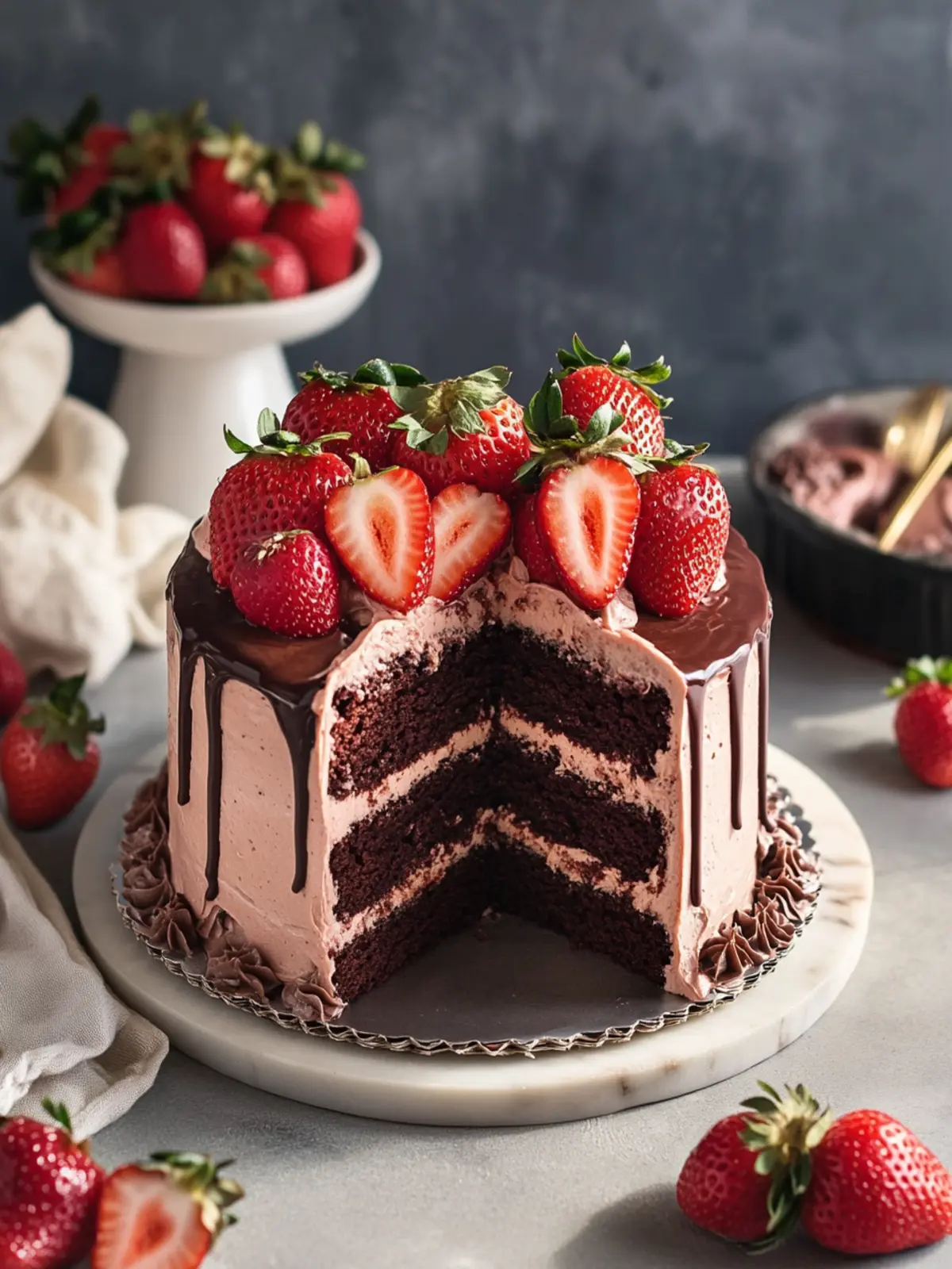 Decadent Strawberry Chocolate Cake with Creamy Frosting Delight 3 Strawberry Chocolate Cake