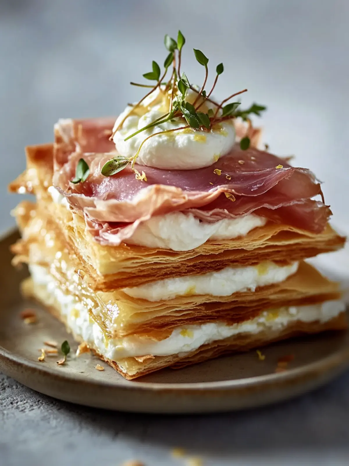 Savory Mille-Feuille with Lemon Ricotta & Prosciutto Bliss 2 Savory Mille-Feuille with Lemon Ricotta & Prosciutto